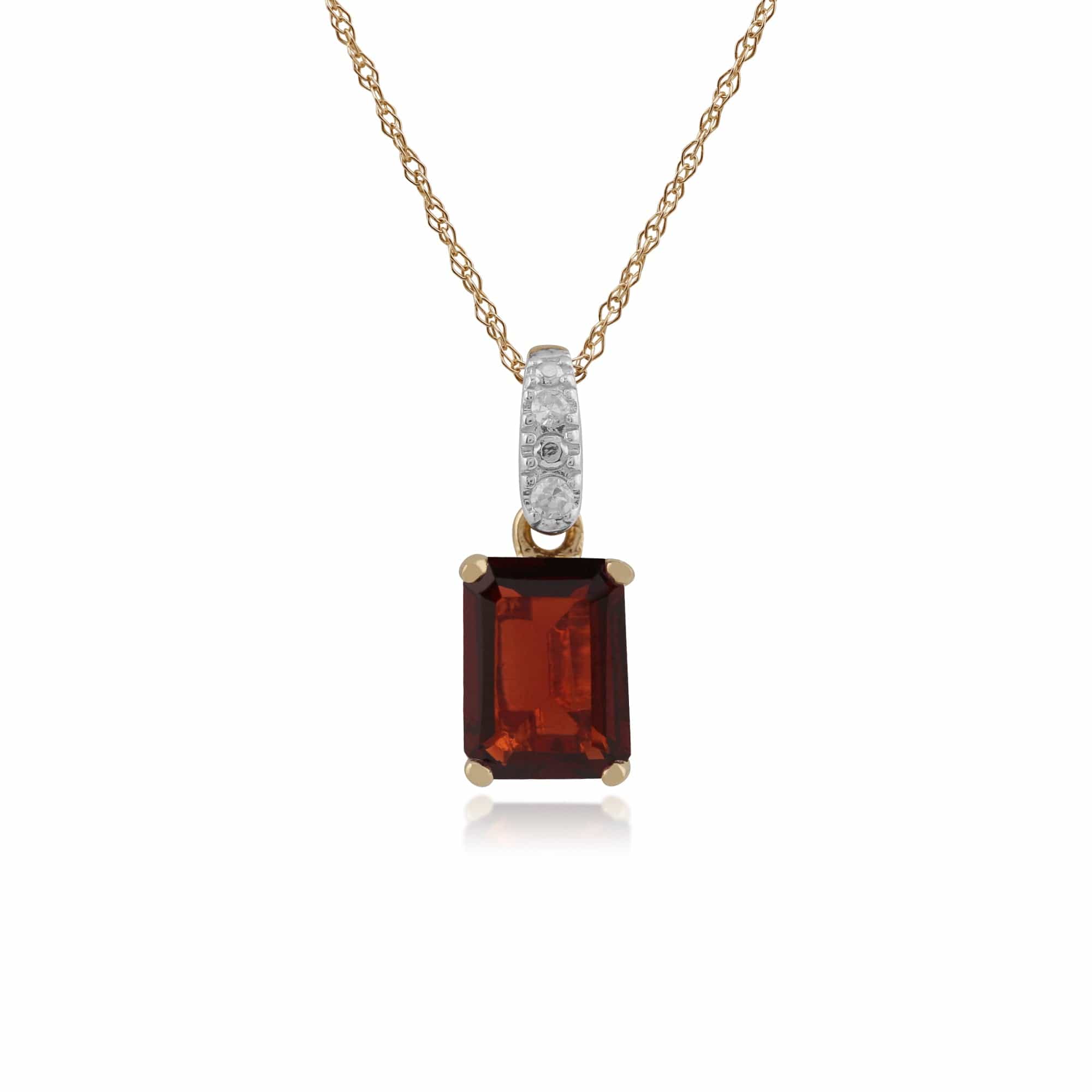 Classic Baguette Garnet & Diamond Bale Pendant in 9ct Yellow Gold  - Gemondo