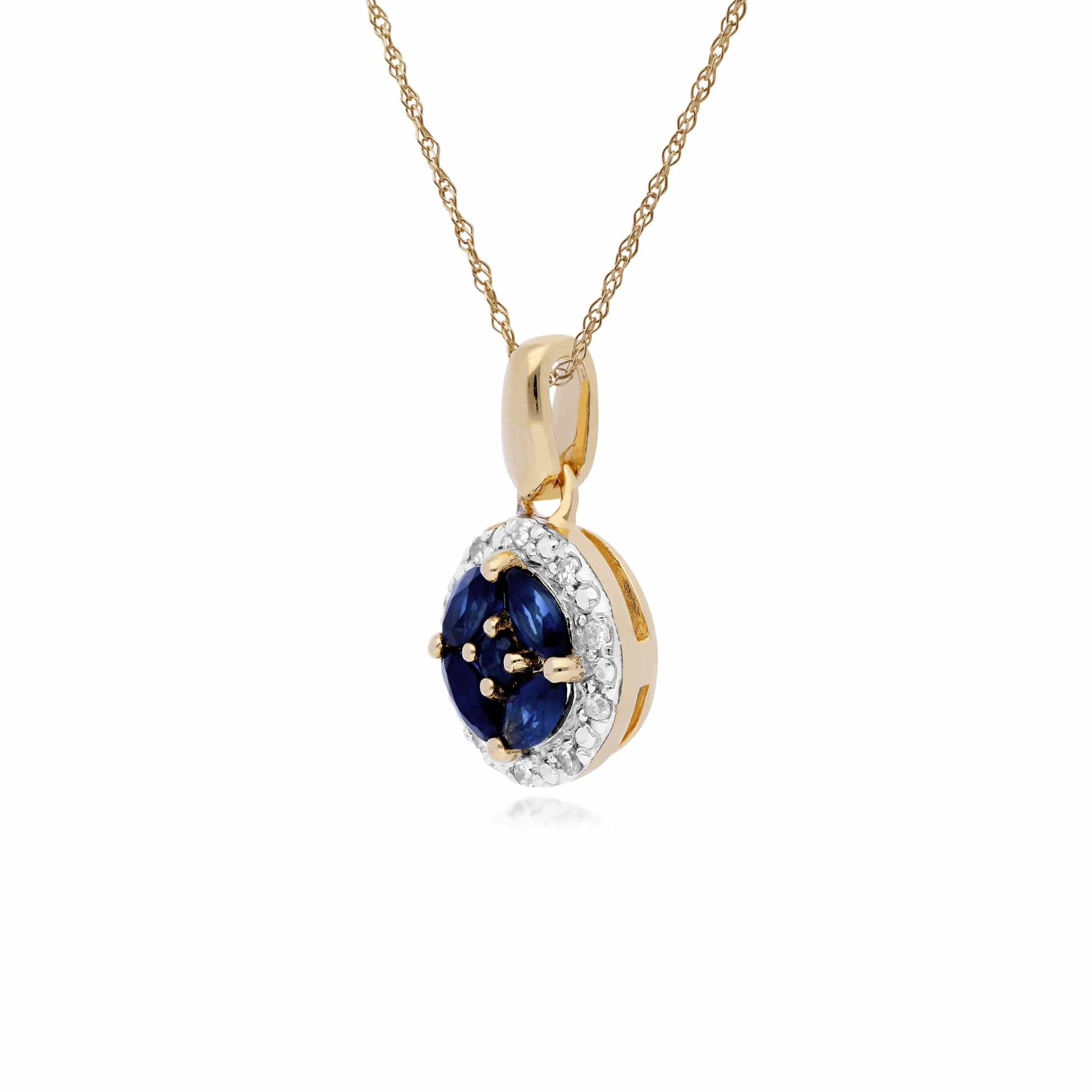 Classic Marquise Sapphire & Diamond Halo Cluster Pendant in 9ct Yellow Gold - Gemondo
