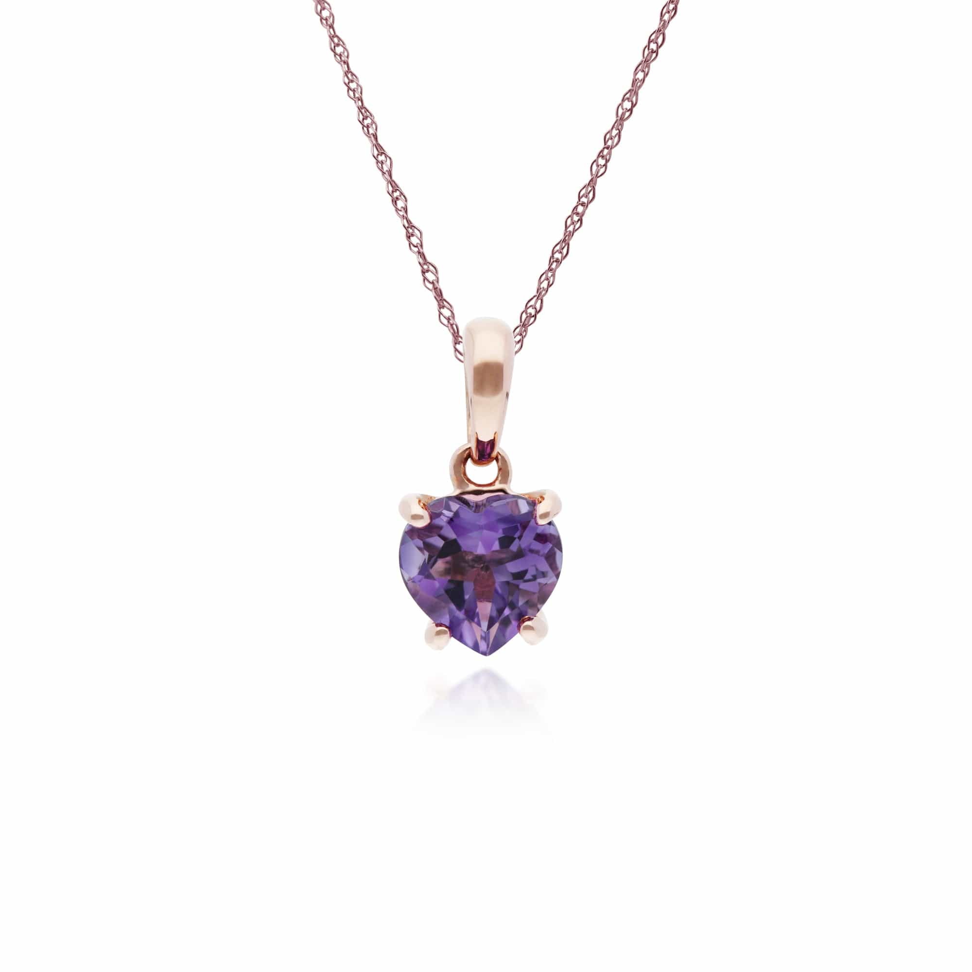 Gemondo 9ct Rose Gold Claw Set Amethyst Heart Pendant on 45cm Chain - Gemondo