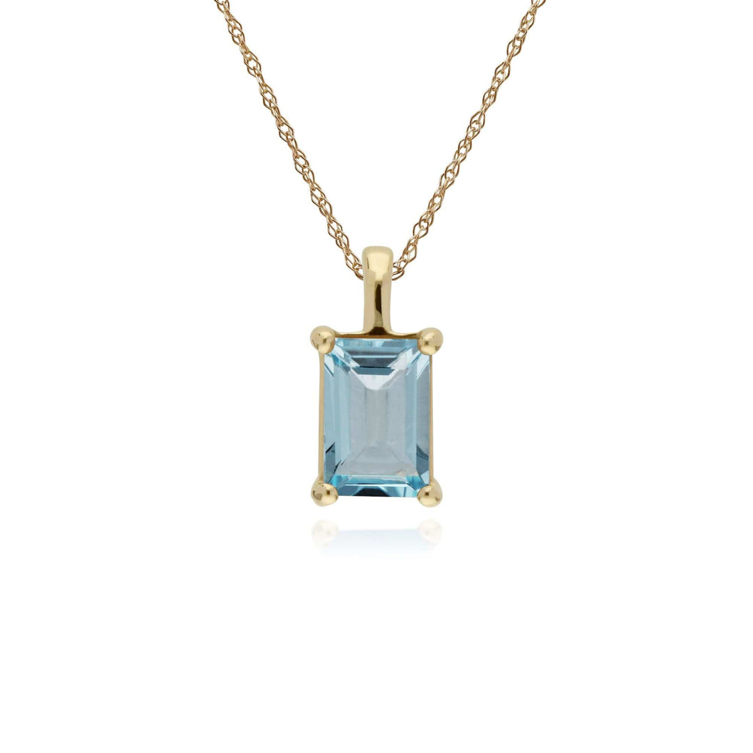 135P1872029 Classic Baguette Blue Topaz Claw Set Pendant in 9ct Yellow Gold 1