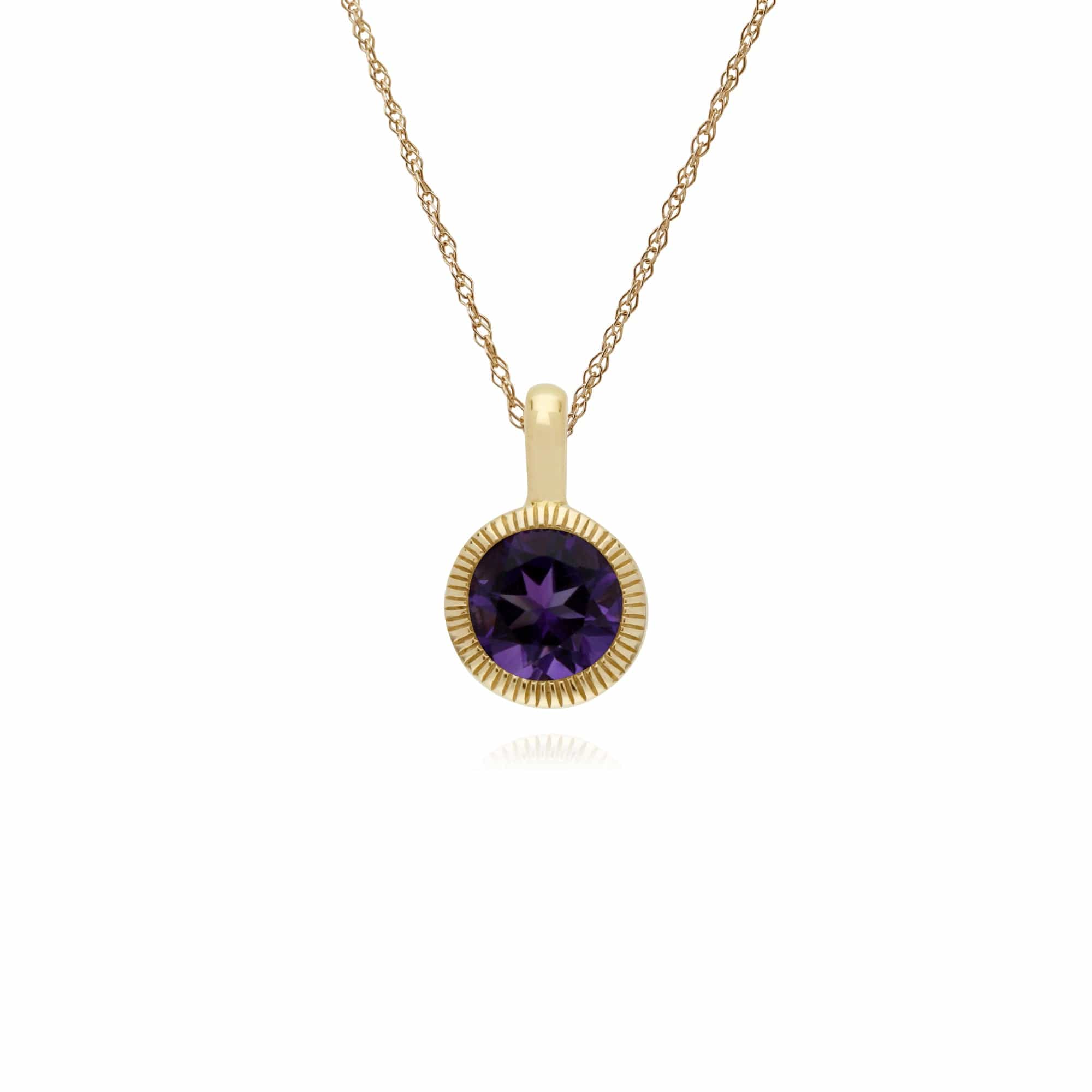 135P1873059 Classic Single Stone Round Amethyst Milgrain Pendant in 9ct Yellow Gold 1