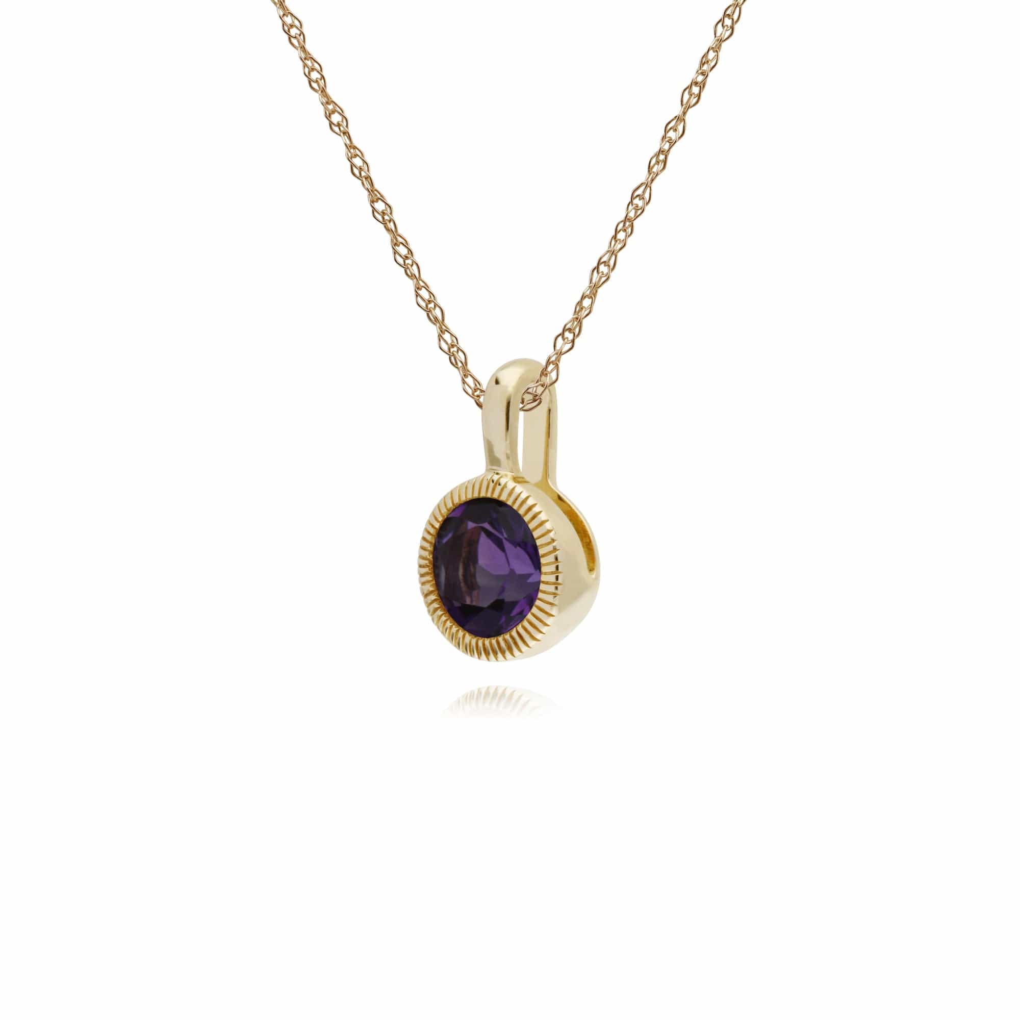 135P1873059 Classic Single Stone Round Amethyst Milgrain Pendant in 9ct Yellow Gold 2