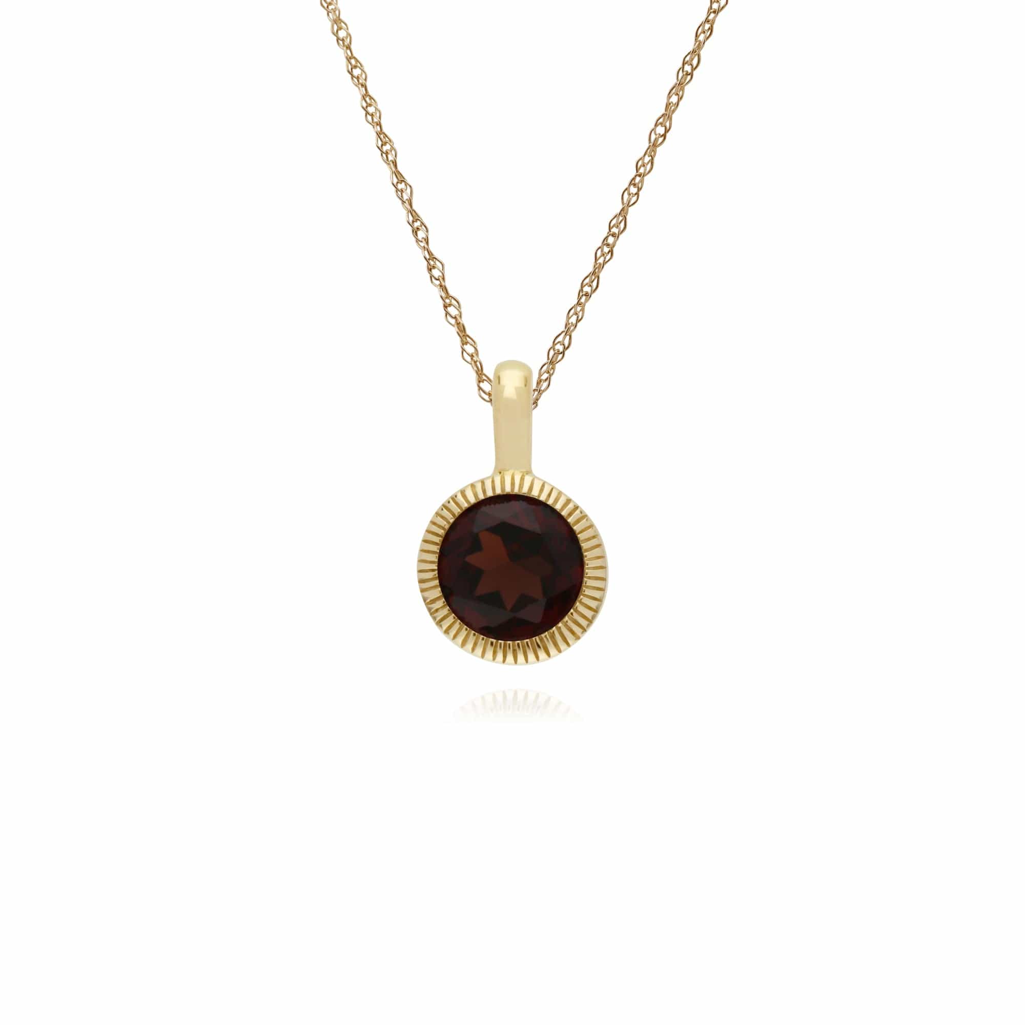 Gemondo 9ct Yellow Gold Garnet Round Milgrain 45cm Necklace - Gemondo