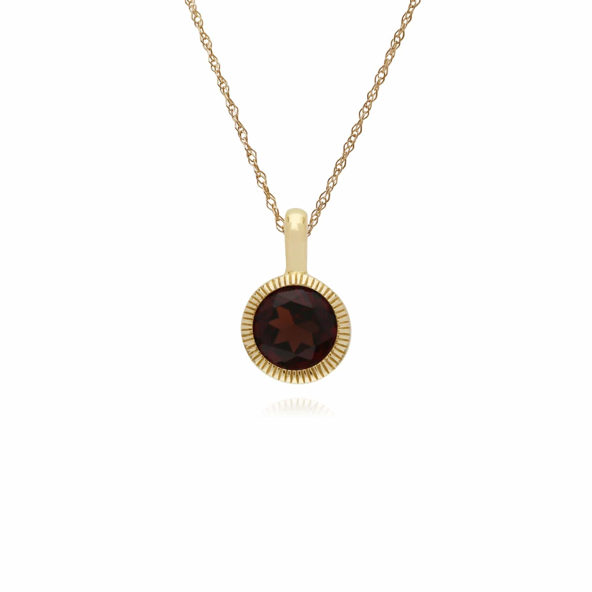 135P1873079 Gemondo 9ct Yellow Gold Garnet Round Milgrain 45cm Necklace 1