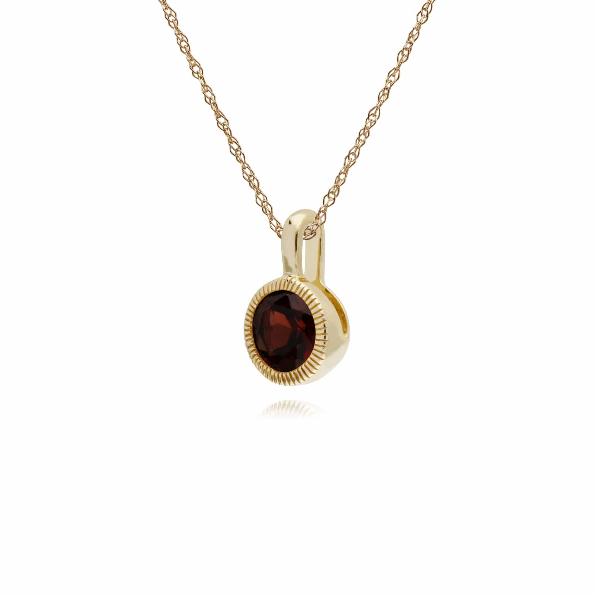 Gemondo 9ct Yellow Gold Garnet Round Milgrain 45cm Necklace - Gemondo