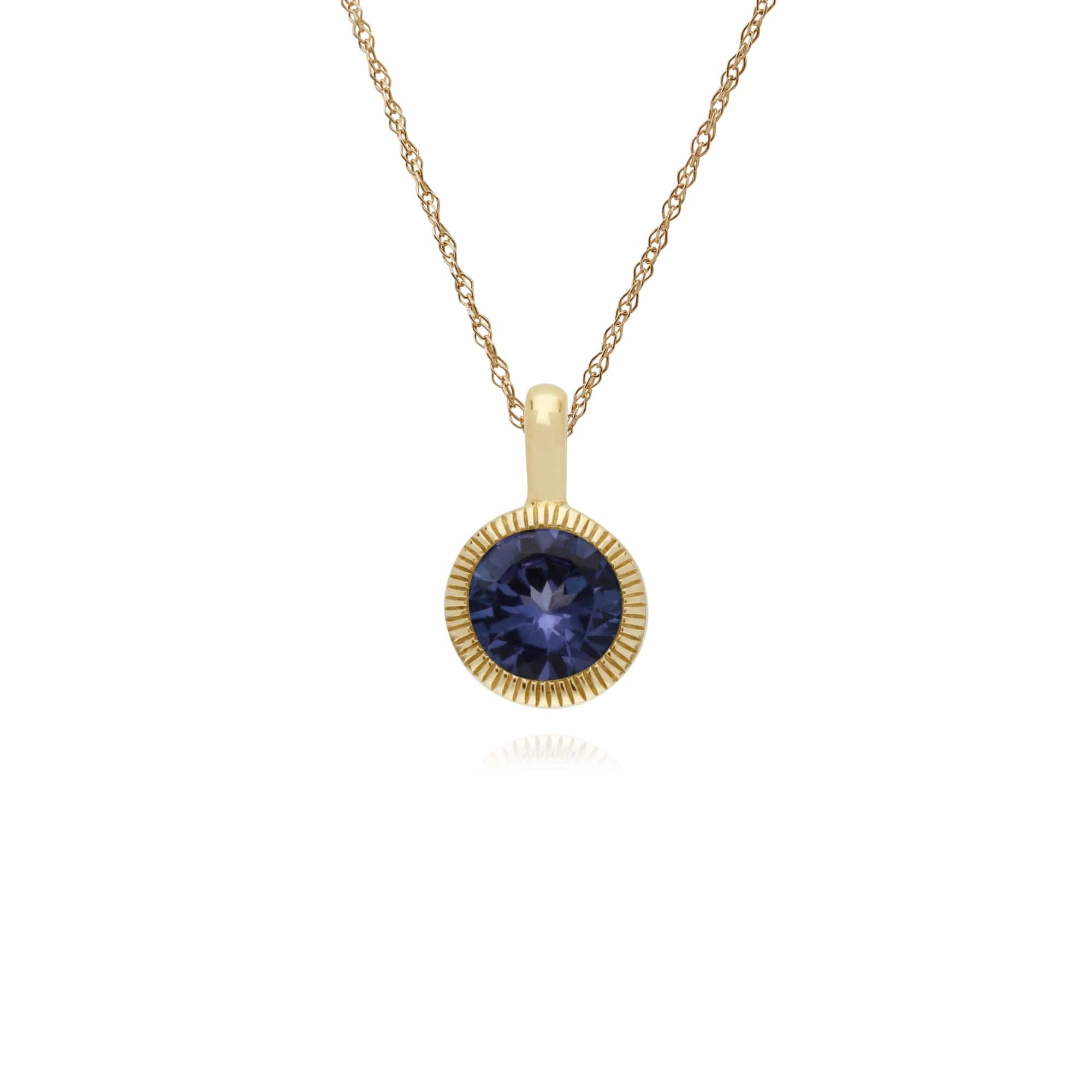 Classic Single Stone Round Tanzanite Milgrain Pendant in 9ct Yellow Gold - Gemondo