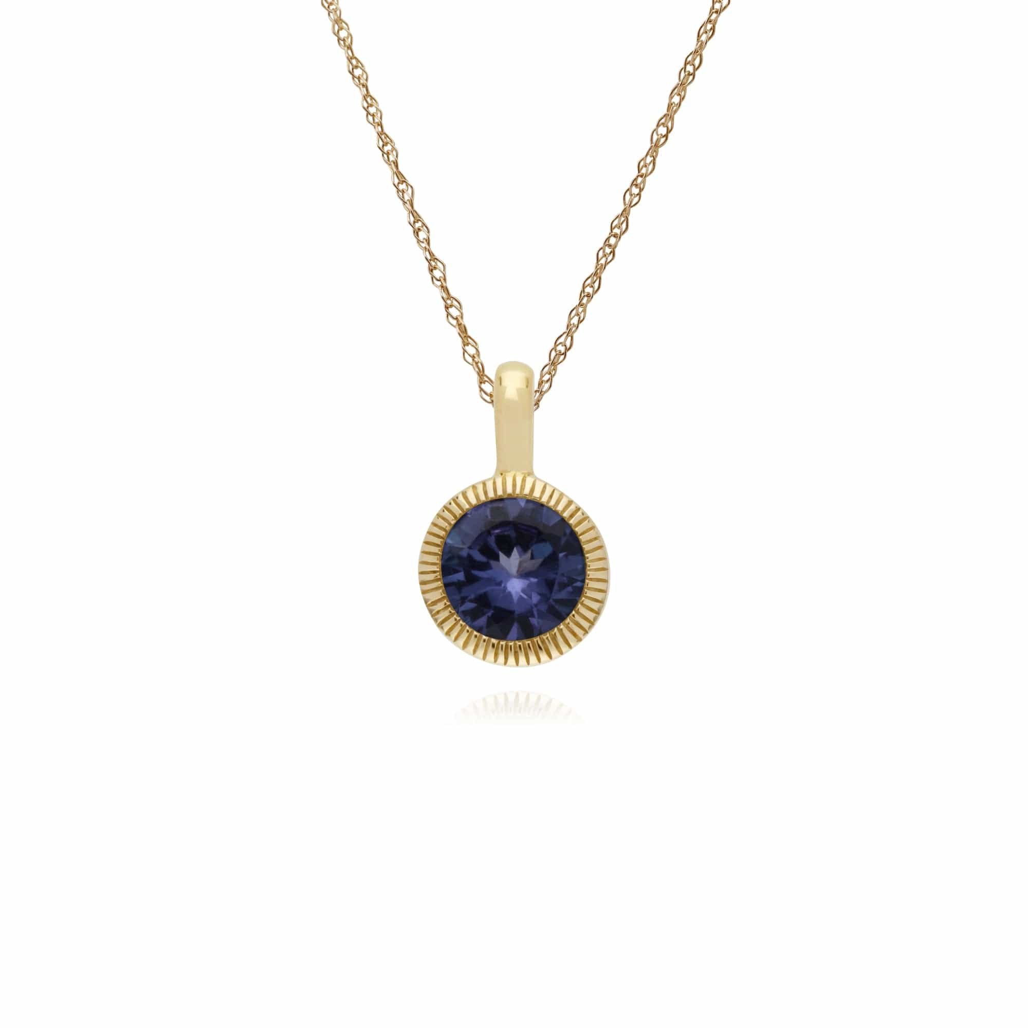 135P1873089 Classic Single Stone Round Tanzanite Milgrain Pendant in 9ct Yellow Gold 1