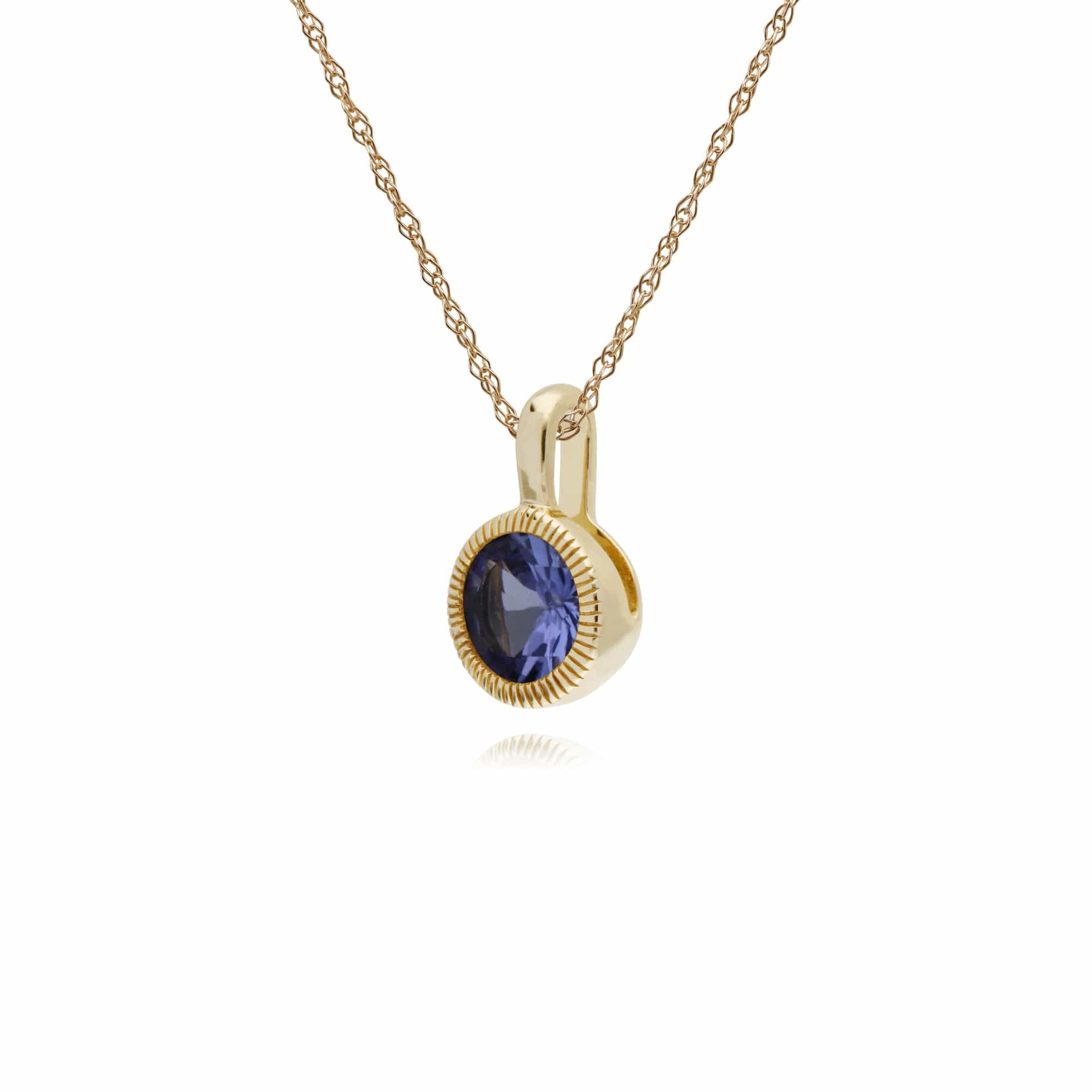 Classic Single Stone Round Tanzanite Milgrain Pendant in 9ct Yellow Gold - Gemondo