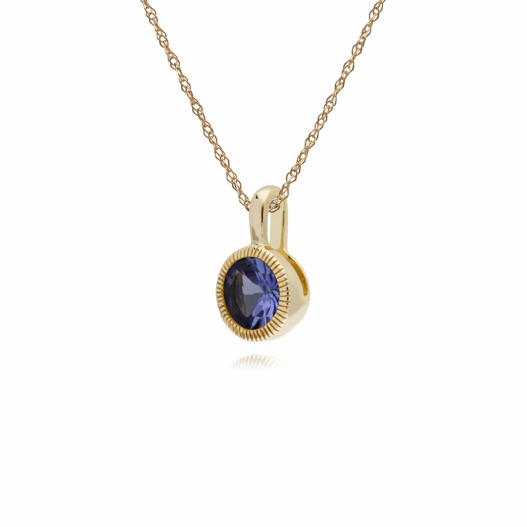 135P1873089 Classic Single Stone Round Tanzanite Milgrain Pendant in 9ct Yellow Gold 2