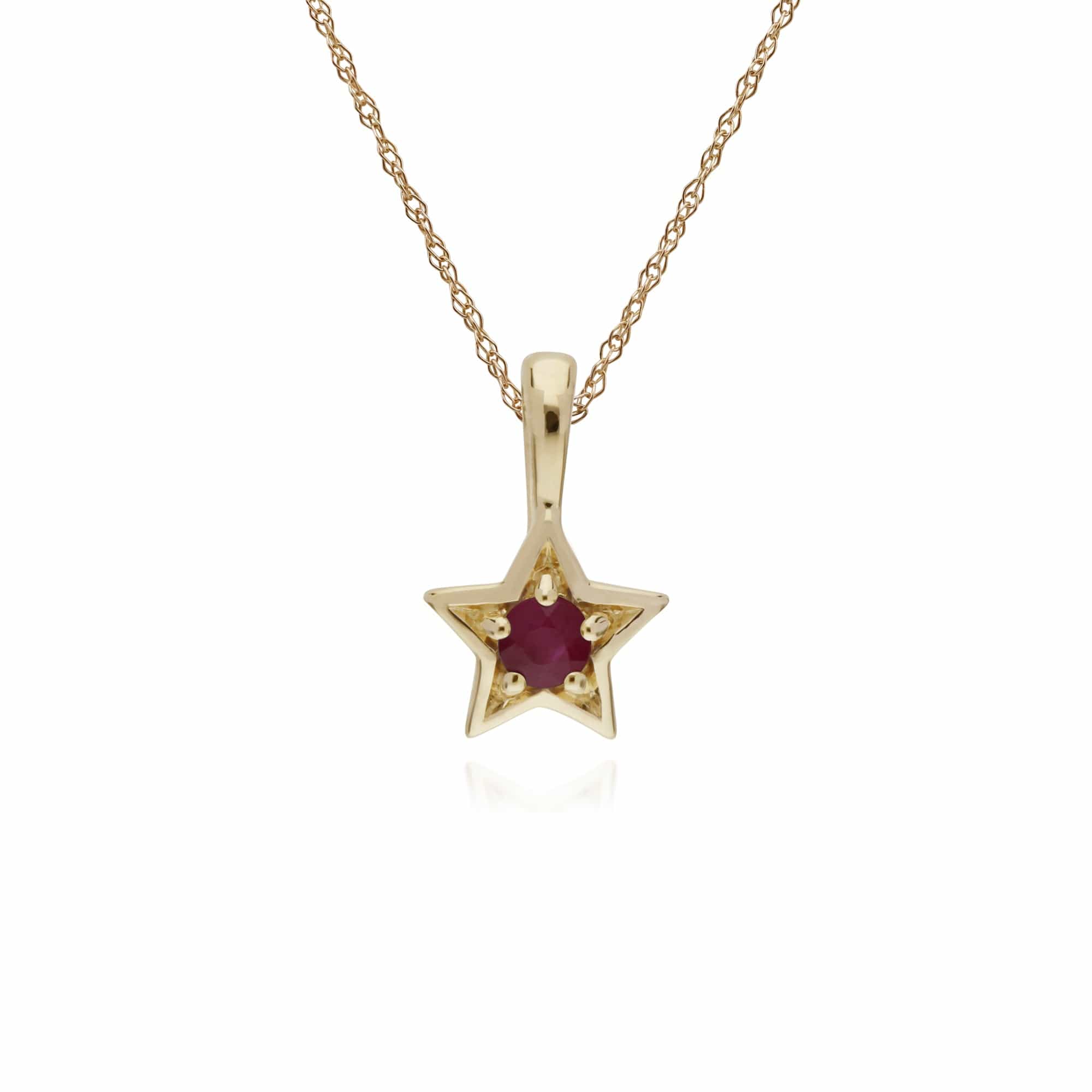 135P1874029 Classic Single Stone Round Ruby Star Pendant in 9ct Yellow Gold 1