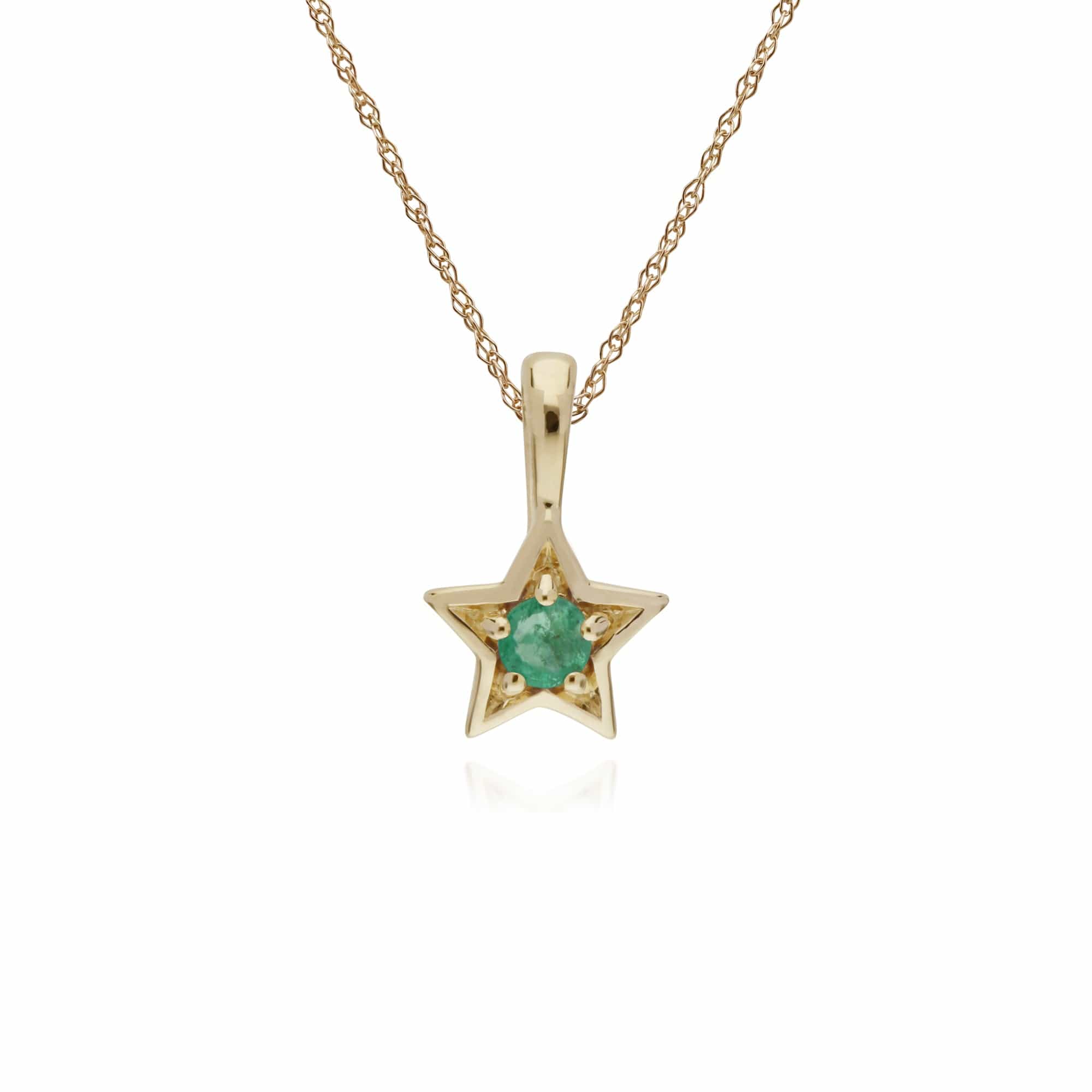 Classic Single Stone Round Emerald Star Pendant in 9ct Yellow Gold - Gemondo