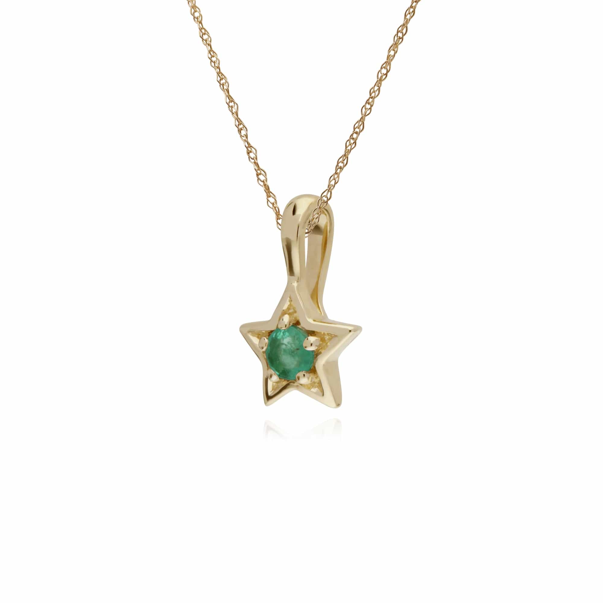 Classic Single Stone Round Emerald Star Pendant in 9ct Yellow Gold - Gemondo