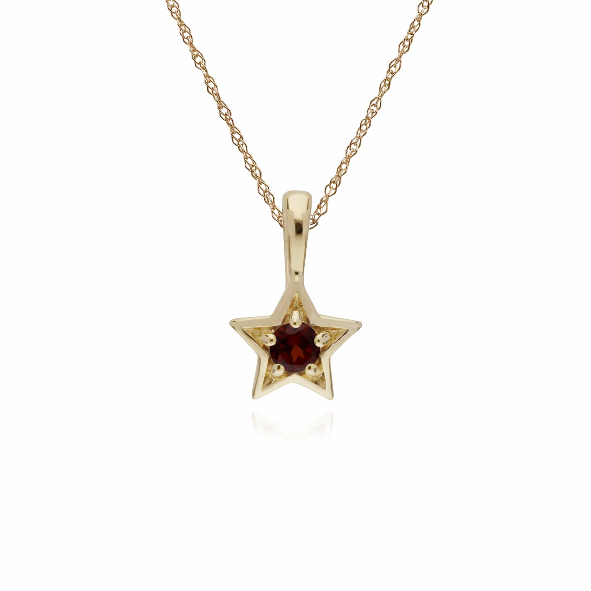 135E1523079-135P1874079 Contemporary Round Garnet Single Stone Star Earrings & Necklace Set in 9ct Yellow Gold 3