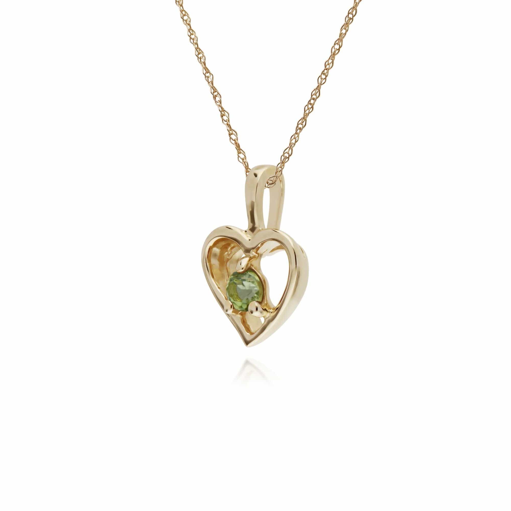 135P1875059 Classic Single Stone Round Peridot Open Love Heart Pendant in 9ct Yellow Gold 2