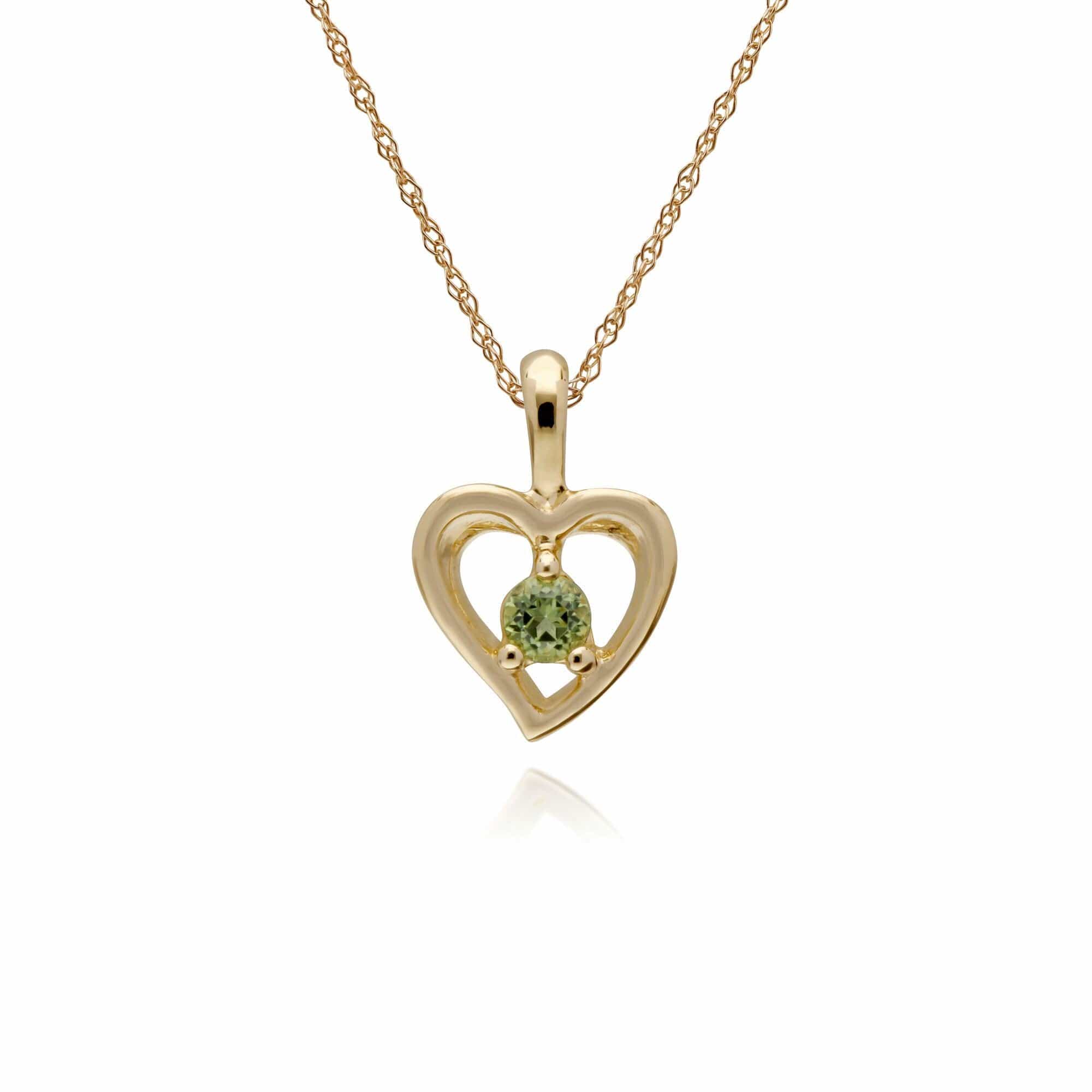 135P1875059 Classic Single Stone Round Peridot Open Love Heart Pendant in 9ct Yellow Gold 1