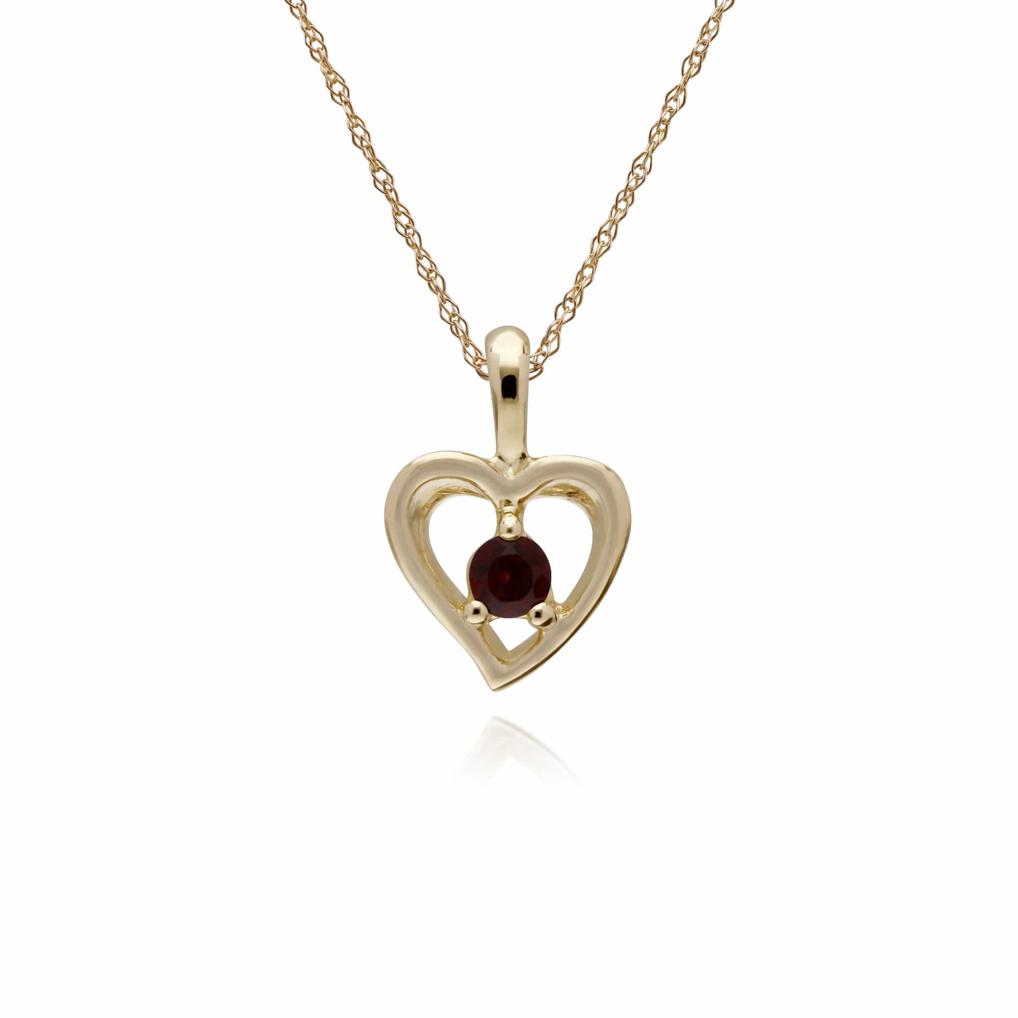 135E1521079-135P1875069 Classic Round Garnet Single Stone Heart Stud Earrings & Necklace Set in 9ct Yellow Gold 3