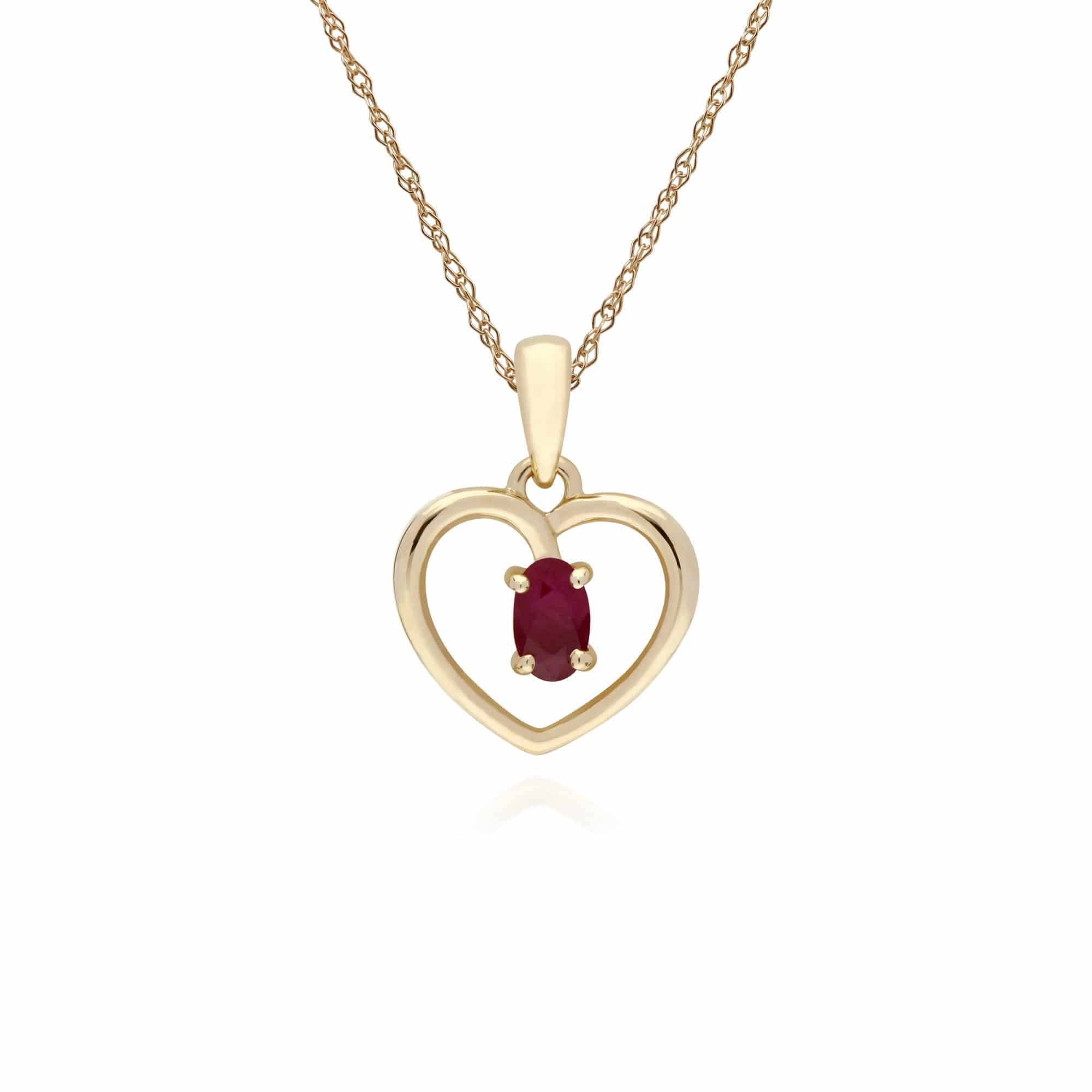 135P1887019 Gemondo 9ct Yellow Gold Ruby Oval Single Stone Heart Pendant on 45cm Chain 1