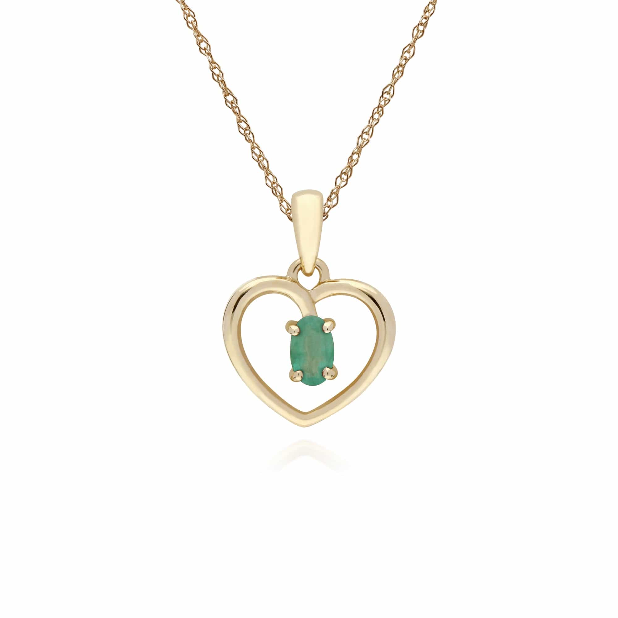 135P1887039 Gemondo 9ct Yellow Gold Emerald Oval Single Stone Heart Pendant on 45cm Chain 1
