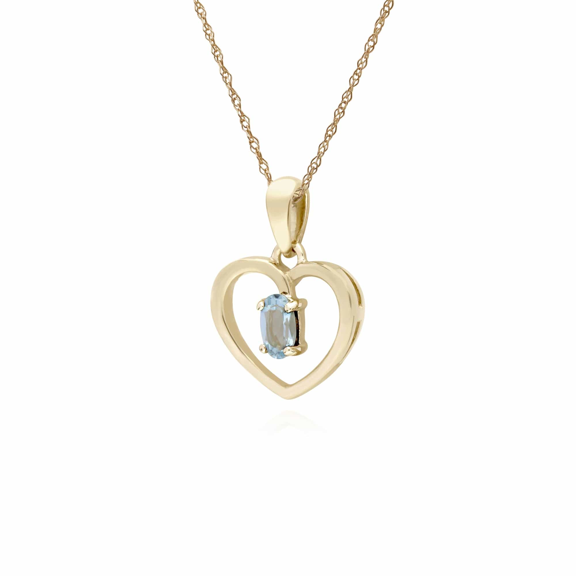 135P1887059 Classic Style Oval Aquamarine Love Heart Shaped Pendant in 9ct Yellow Gold 2