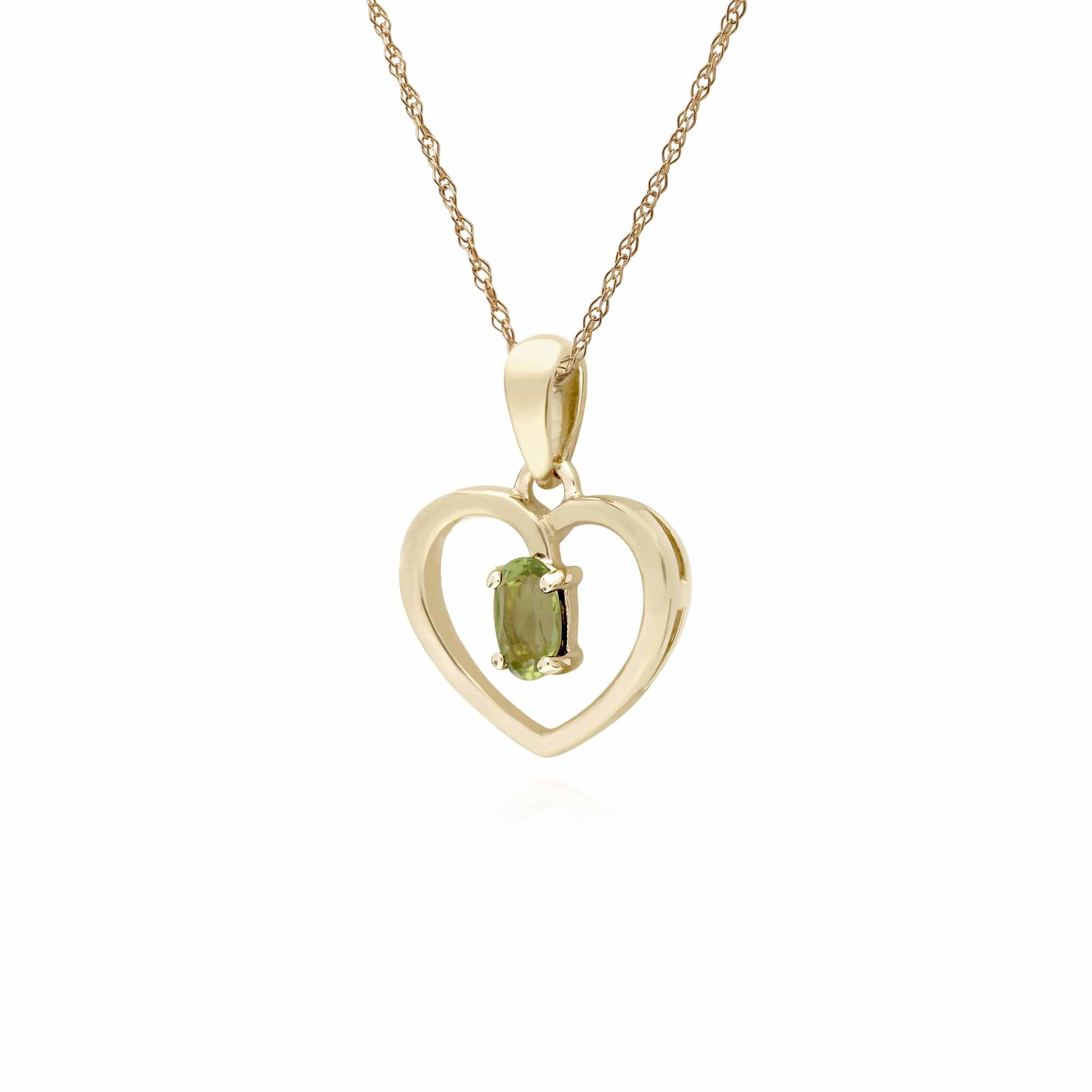 135P1887089 Classic Style Oval Peridot Love Heart Shaped Pendant in 9ct Yellow Gold 2