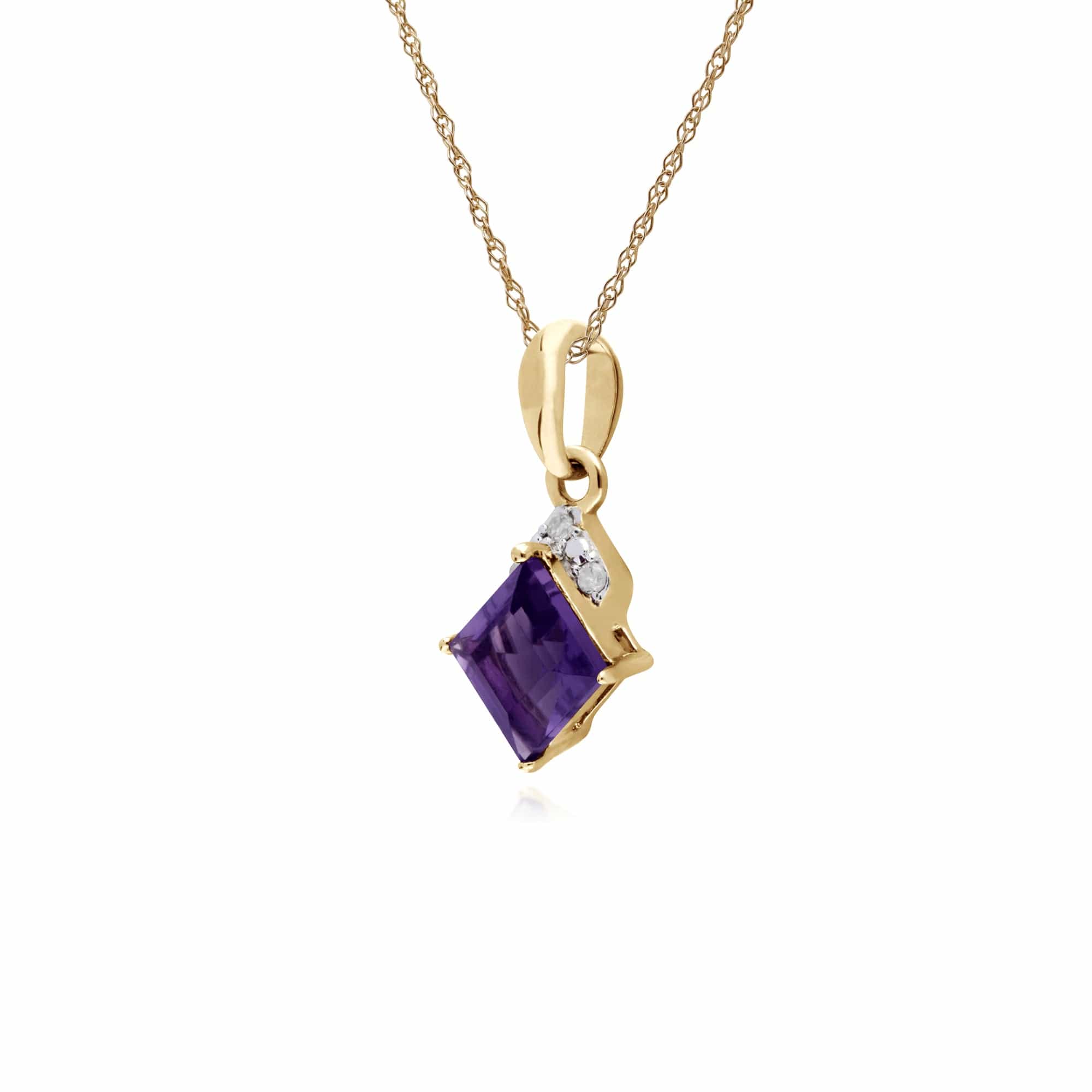 Gemondo 9ct Yellow Gold Amethyst & Diamond Square Pendant on 45cm Chain - Gemondo