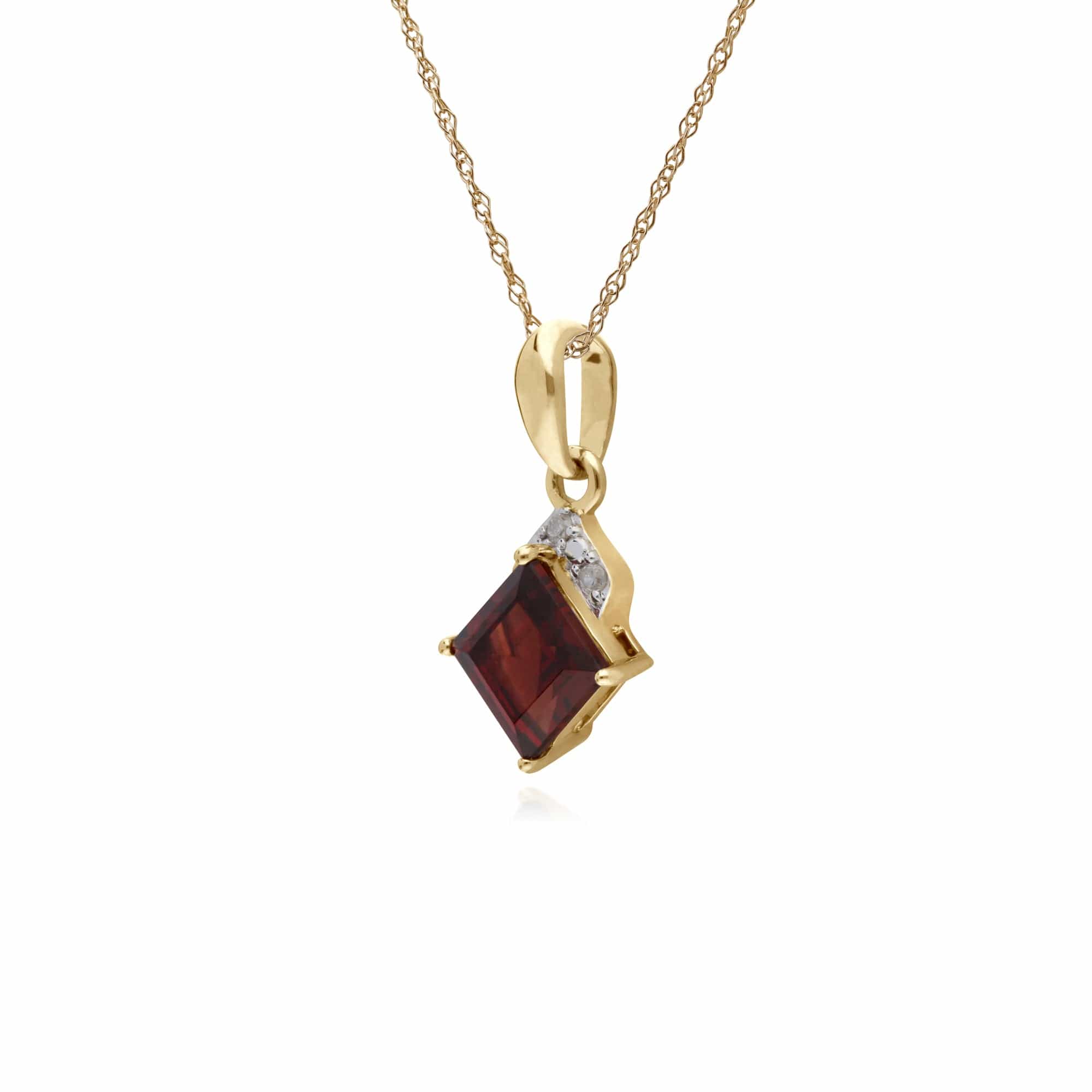 Classic Square Garnet & Diamond Pendant in 9ct Yellow Gold - Gemondo