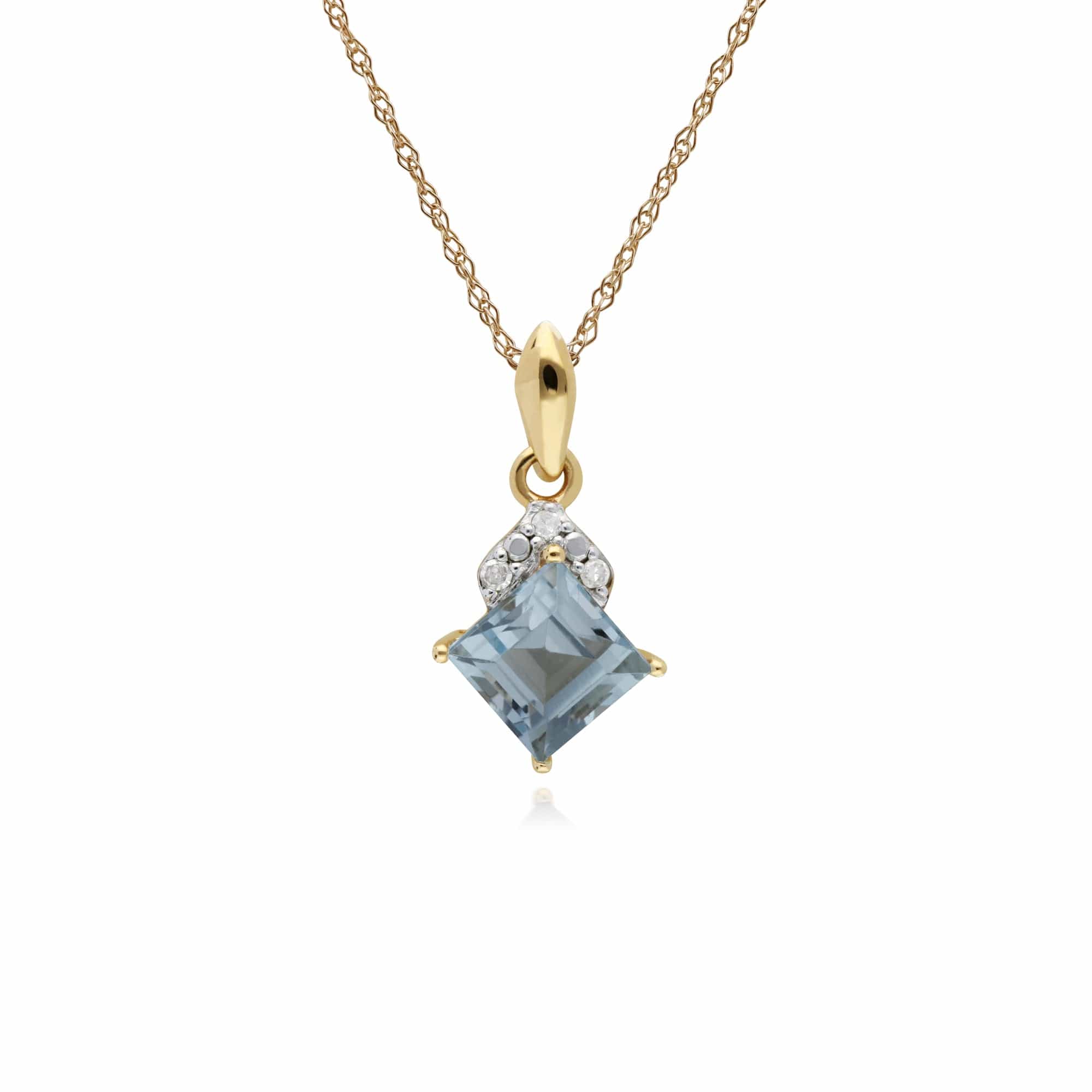 Classic Square Blue Topaz & Diamond Pendant in 9ct Yellow Gold - Gemondo