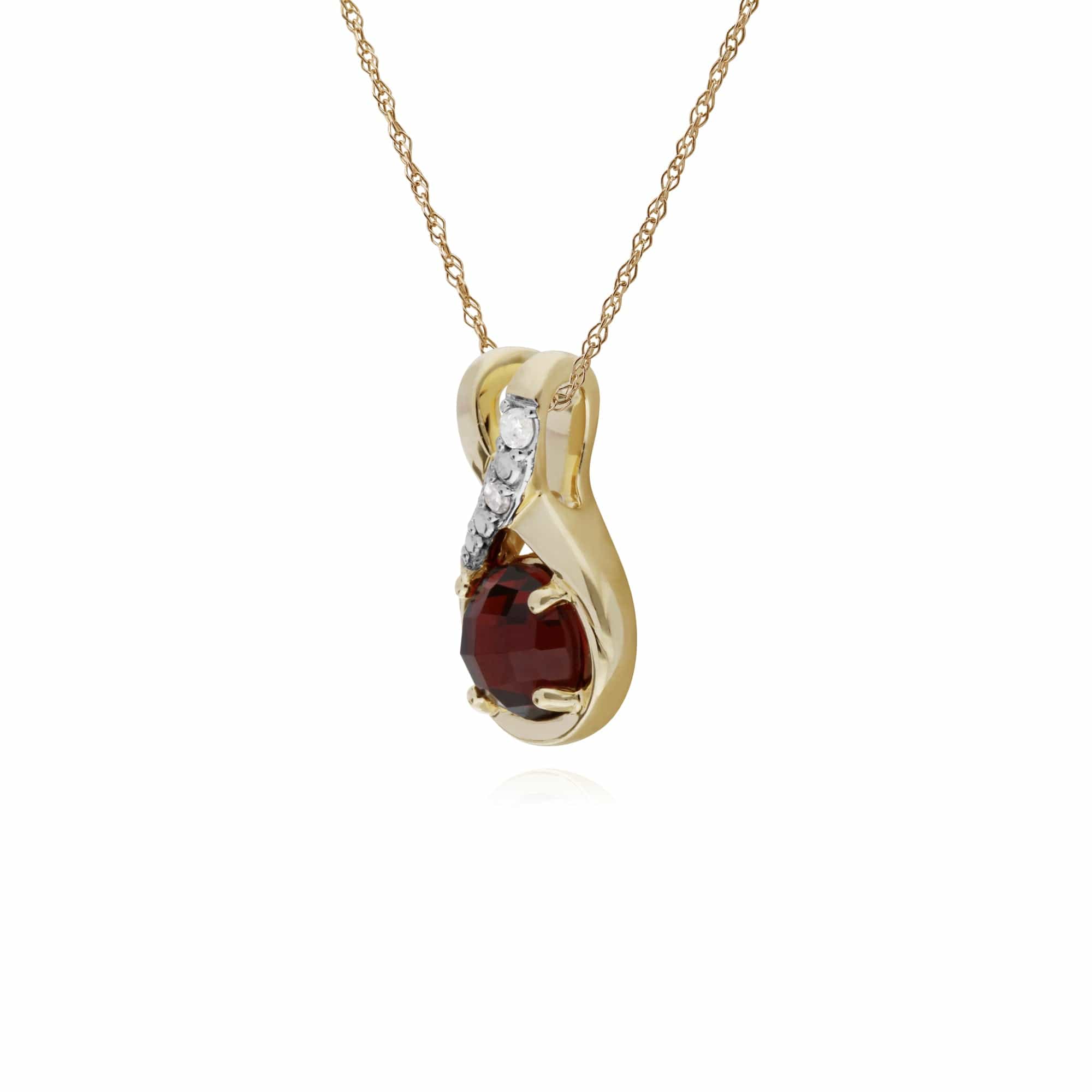 Classic Round Garnet Checkerboard & Diamond Bale Pendant in 9ct Yellow Gold - Gemondo