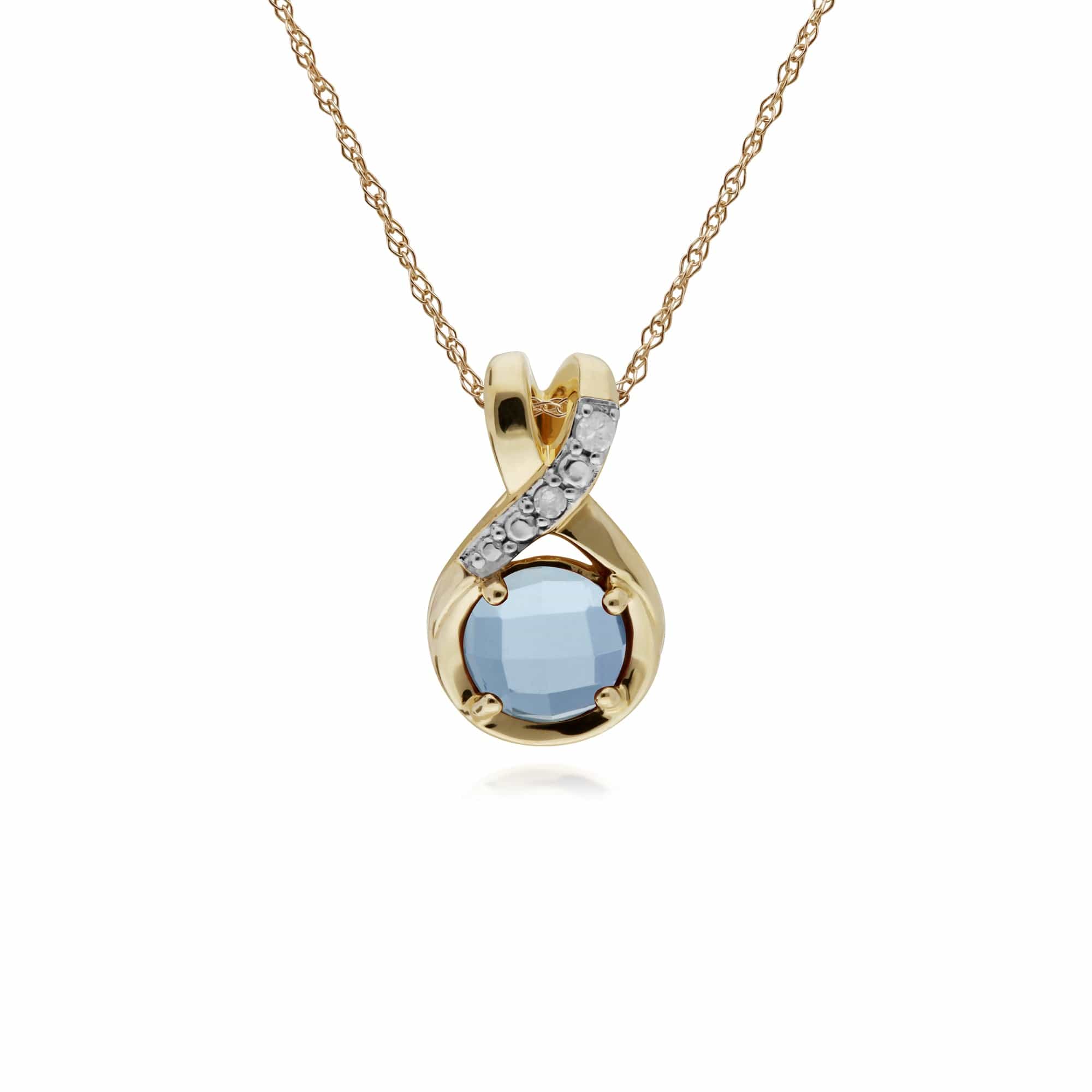 Gemondo 9ct Yellow Gold Blue Topaz & Diamond Round Kiss Pendant on 45cm Chain - Gemondo