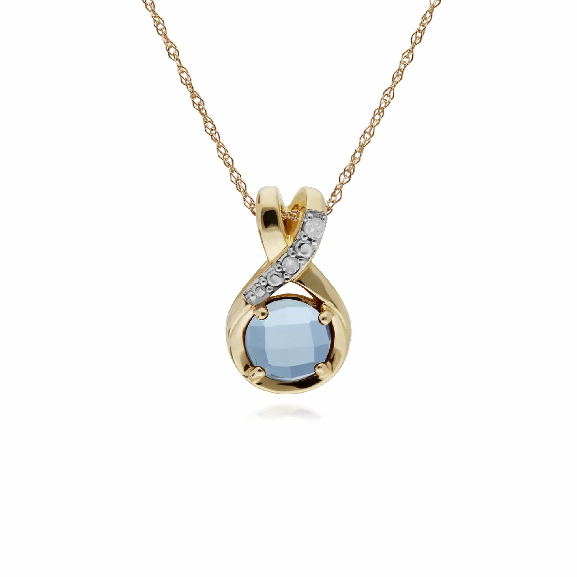 135P1897039 Gemondo 9ct Yellow Gold Blue Topaz & Diamond Round Kiss Pendant on 45cm Chain 1