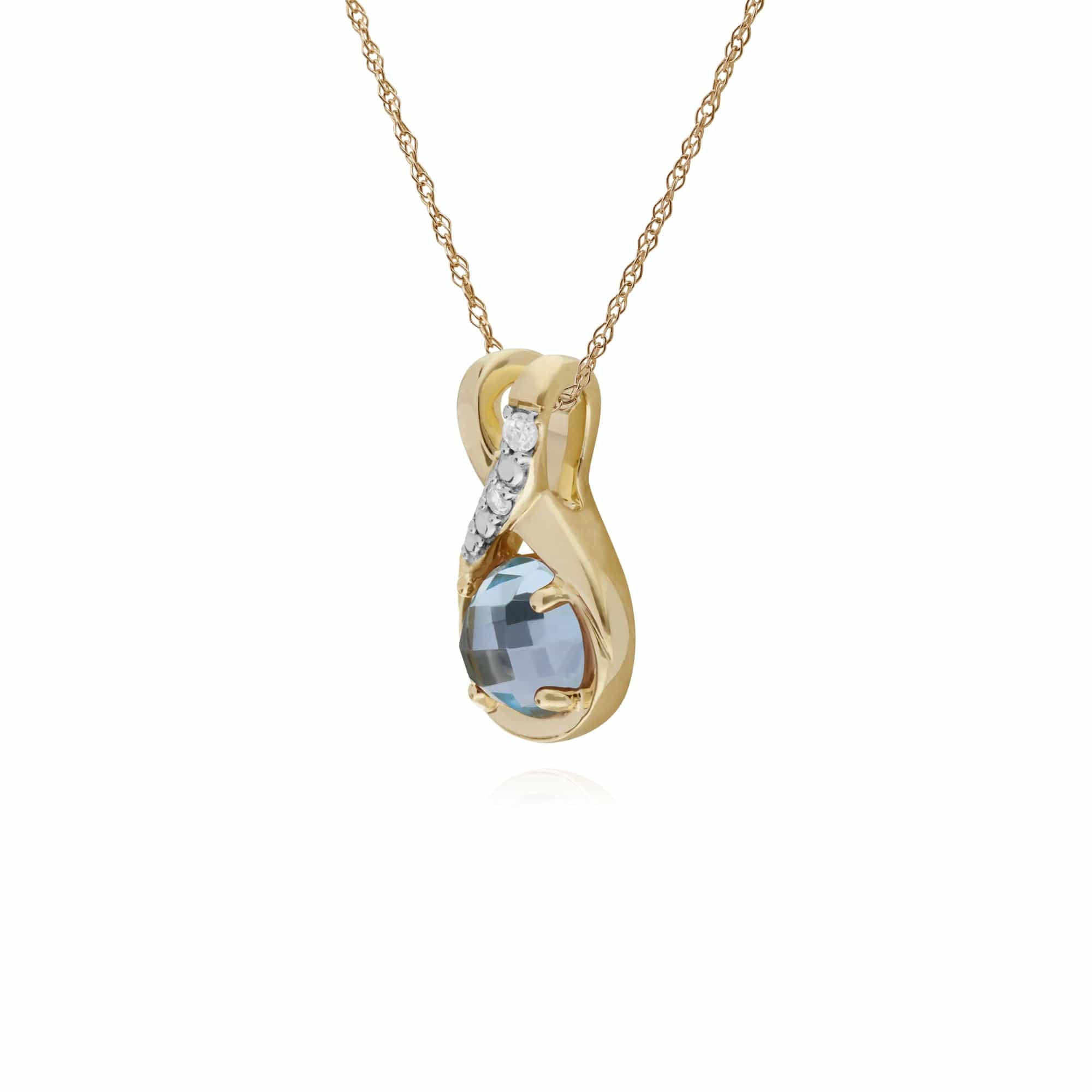 Gemondo 9ct Yellow Gold Blue Topaz & Diamond Round Kiss Pendant on 45cm Chain - Gemondo
