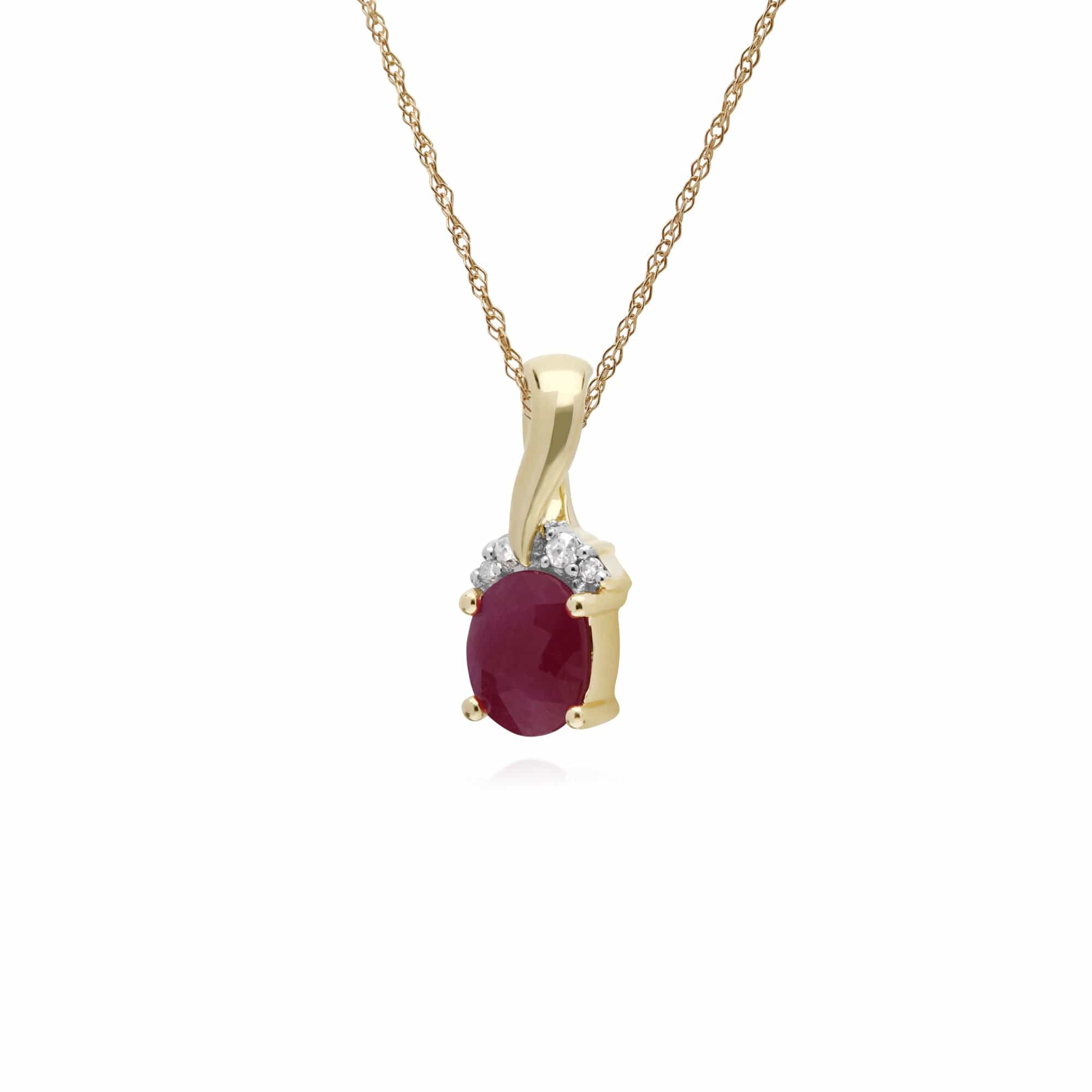 135P1898019 Classic Oval Ruby & Diamond Twisted Bale Pendant in 9ct Yellow Gold 2