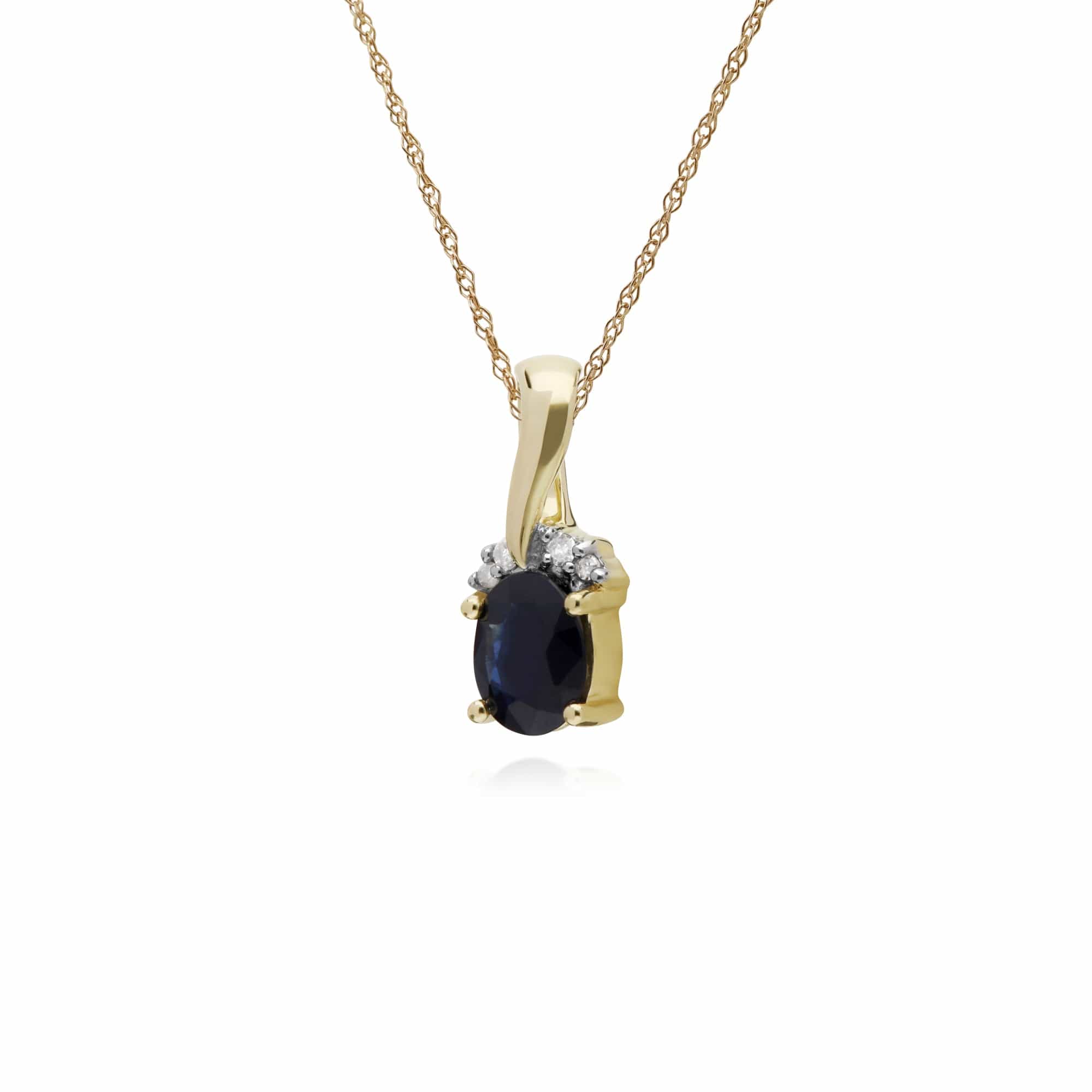 135P1898039 Classic Oval Sapphire & Diamond Twisted Bale Pendant in 9ct Yellow Gold 2