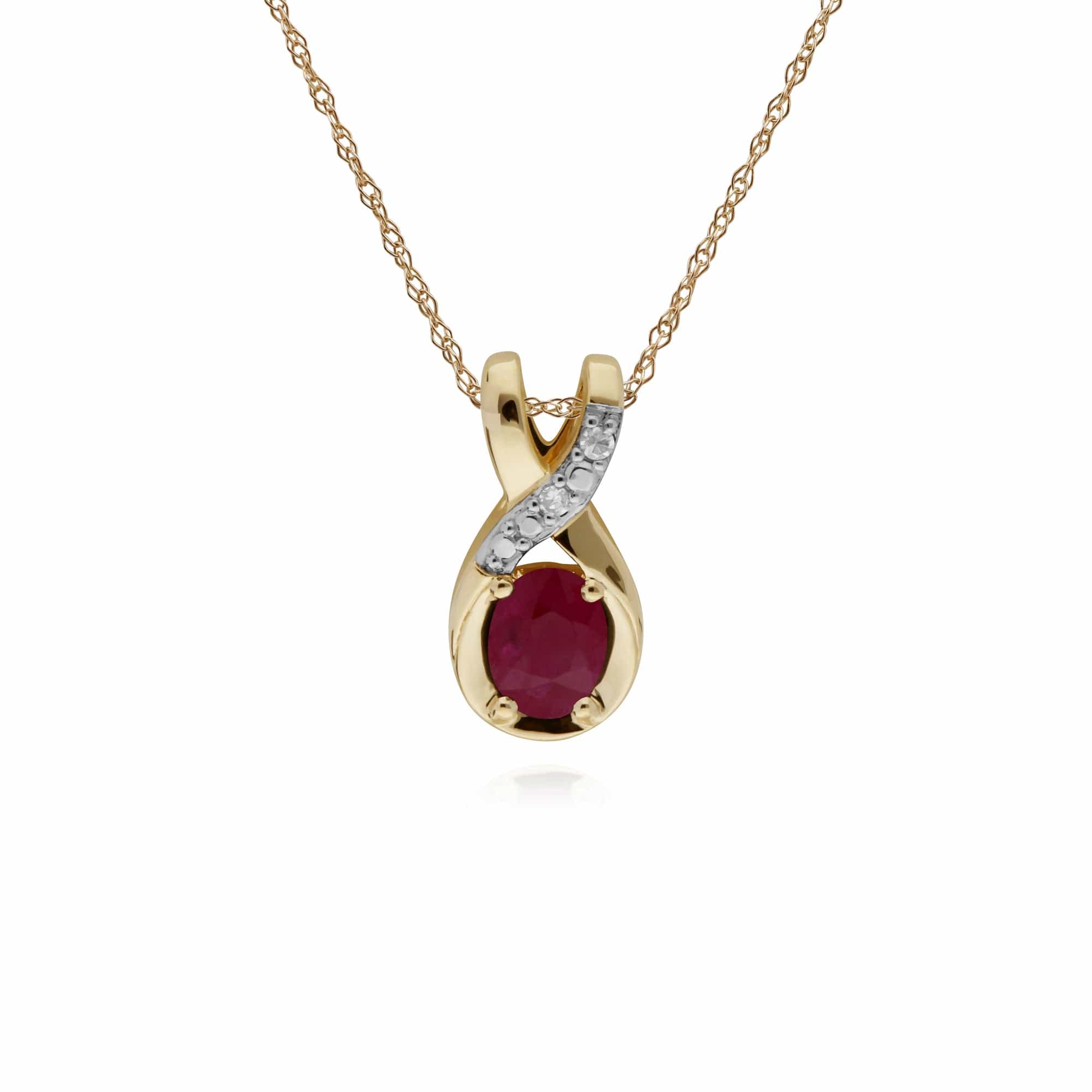 Classic Oval Ruby & Diamond Twisted Bale Pendant in 9ct Yellow Gold - Gemondo