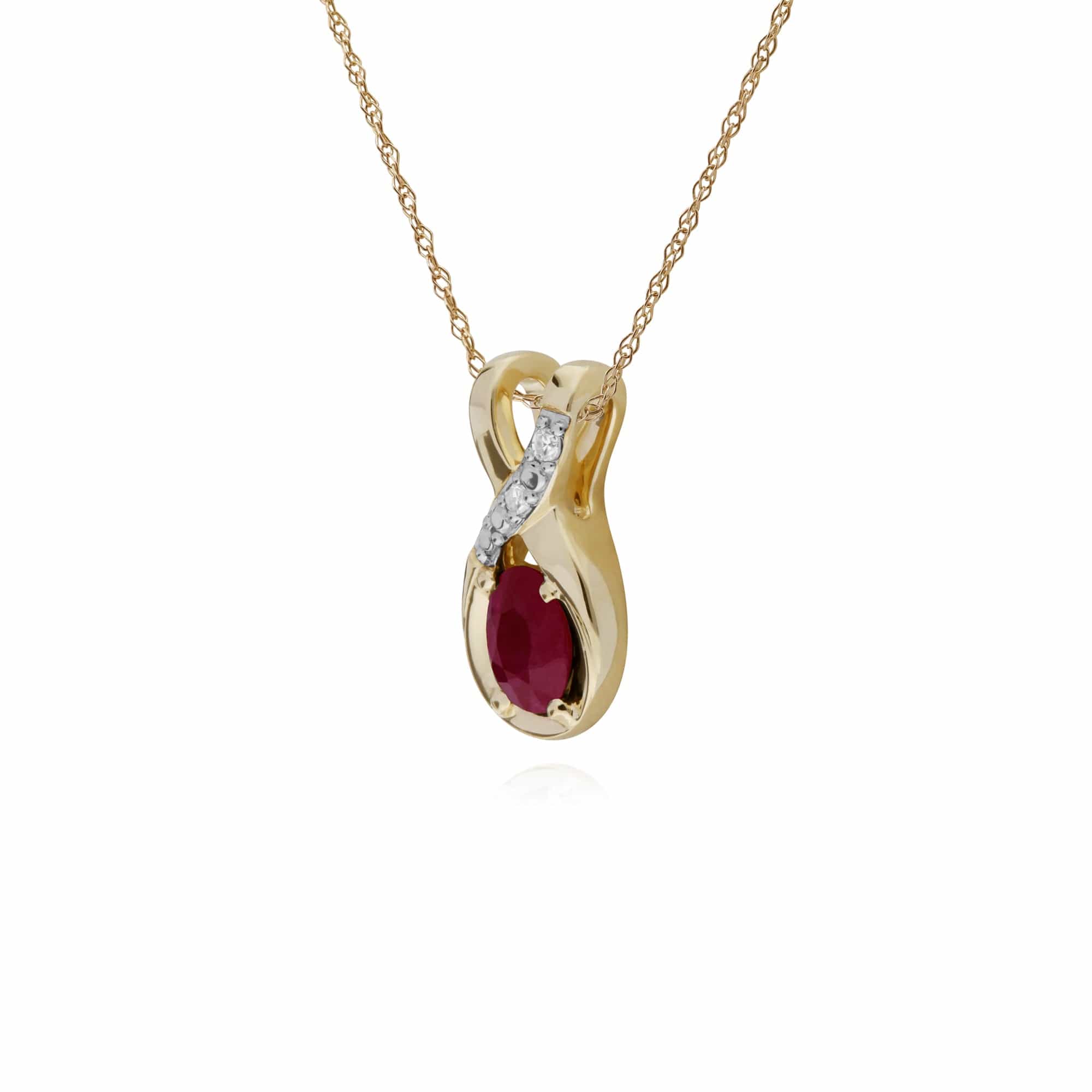 Classic Oval Ruby & Diamond Twisted Bale Pendant in 9ct Yellow Gold - Gemondo