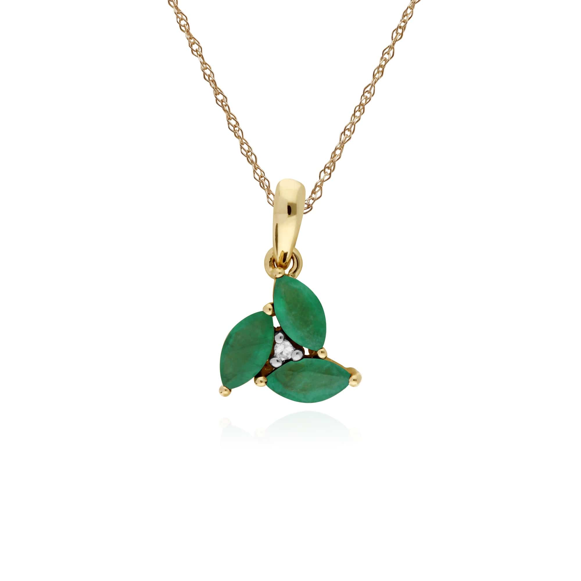 Floral Marquise Emerald & Diamond Cluster Pendant in 9ct Yellow Gold - Gemondo