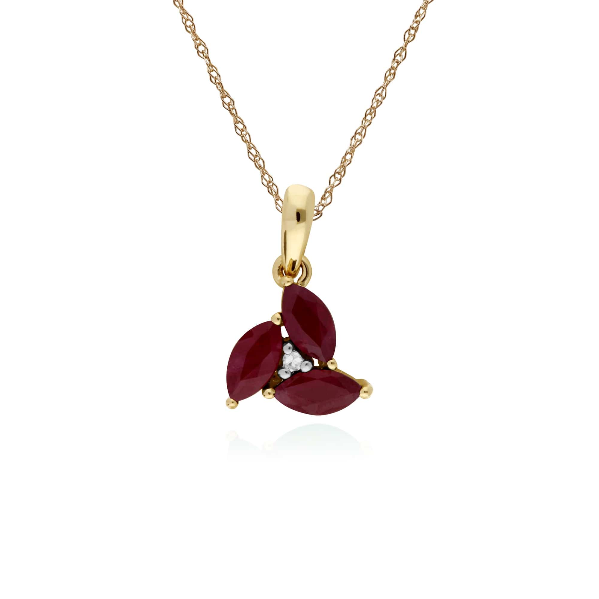 Floral Marquise Ruby & Diamond Cluster Pendant in 9ct Yellow Gold - Gemondo