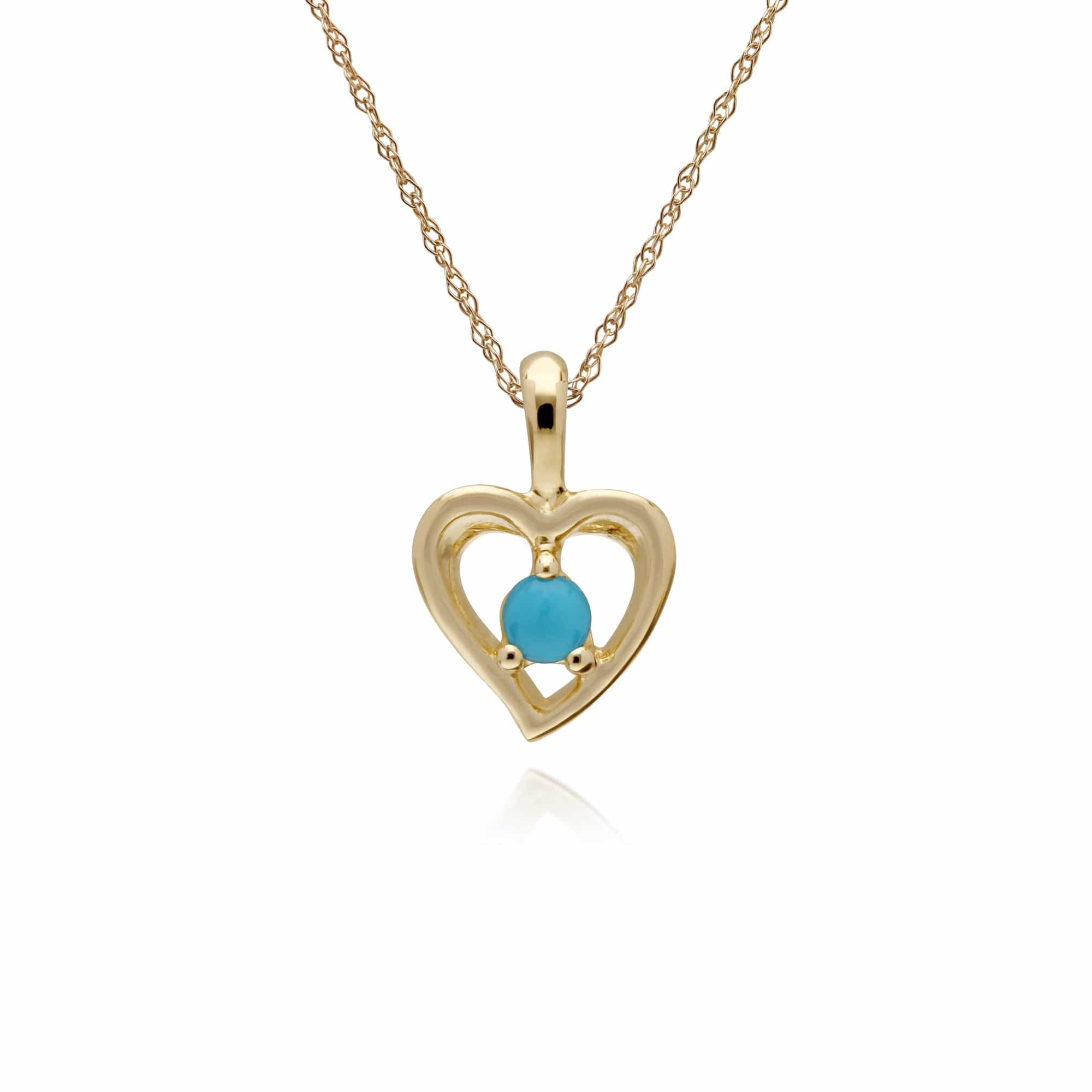 135E1564019-135P1902019 Classic Round Turquoise Single Stone Heart Stud Earrings & Necklace Set in 9ct Yellow Gold 3