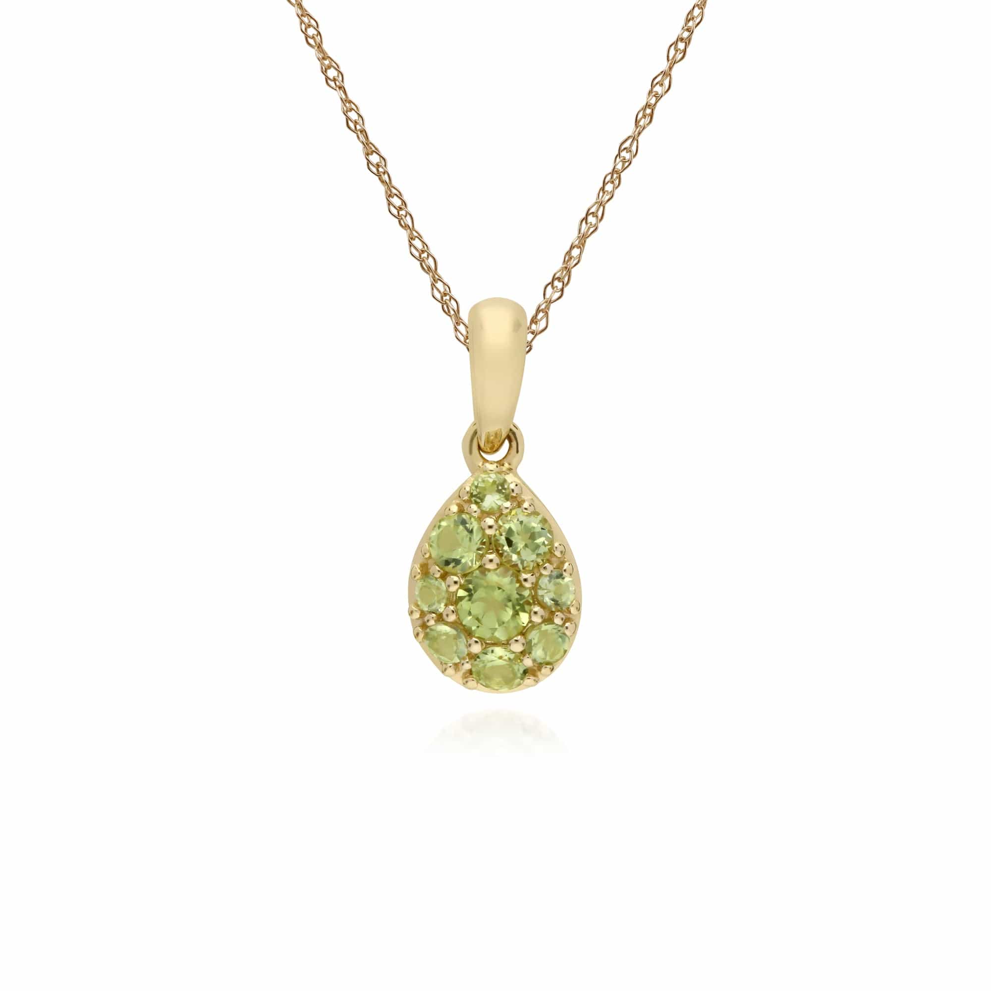 135P1909049 Cluster Round Peridot Pear Shaped Pendant & Chain in 9ct Yellow Gold 1