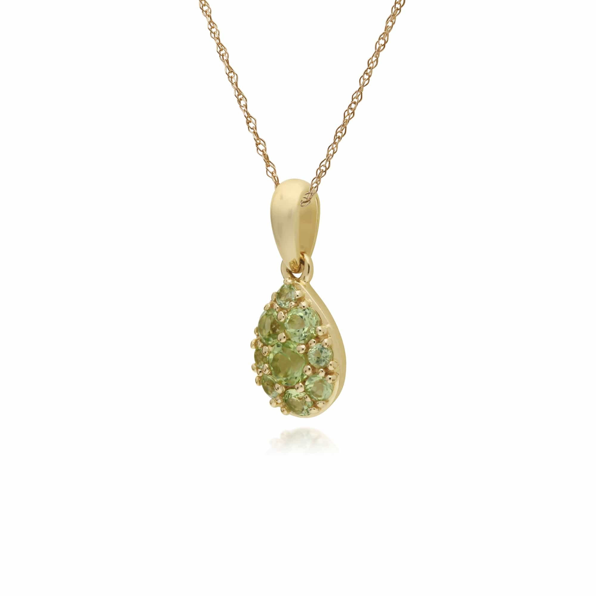 Cluster Round Peridot Pear Shaped Pendant & Chain in 9ct Yellow Gold - Gemondo