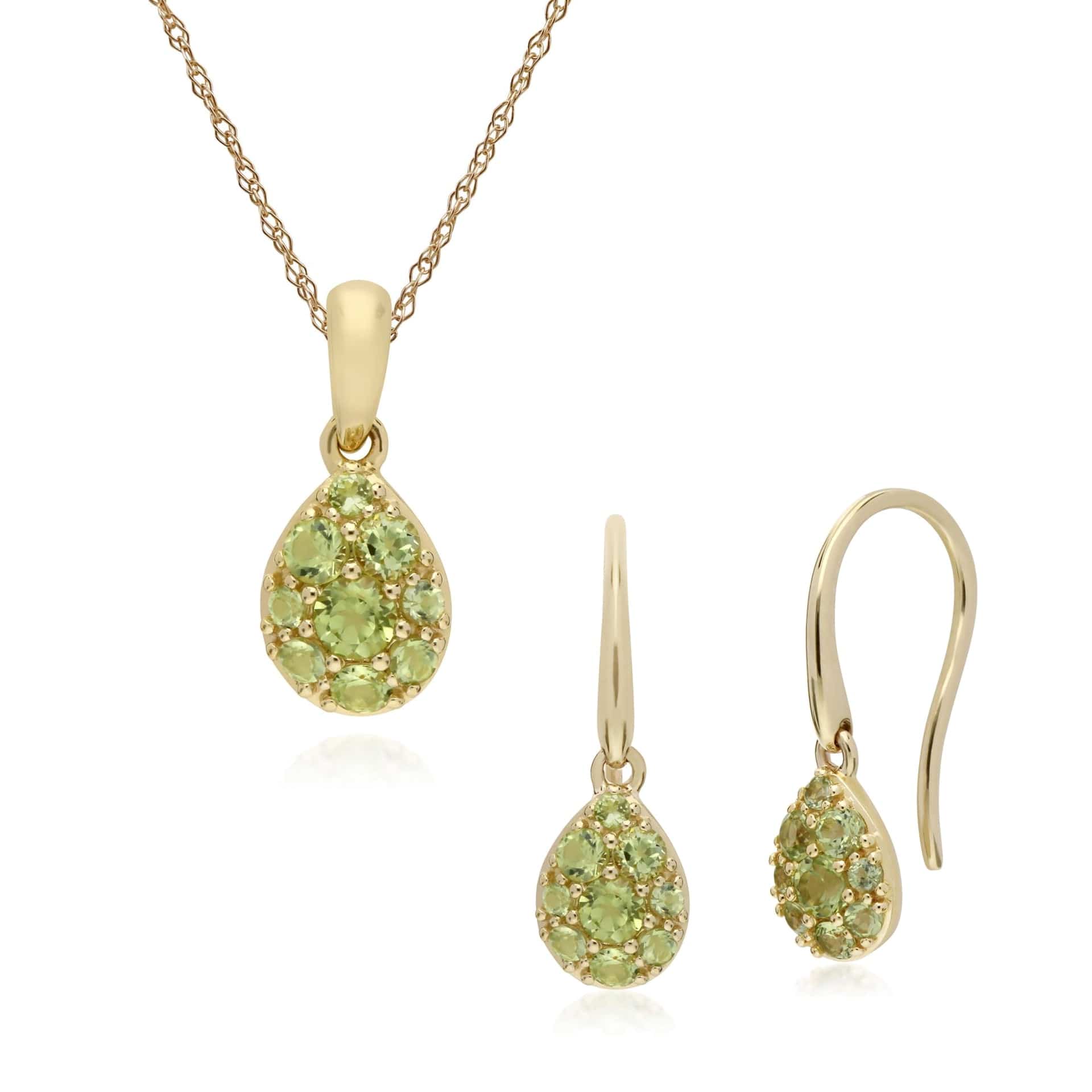 Classic Peridot Cluster Drop Earrings & Pendant Set Image 1