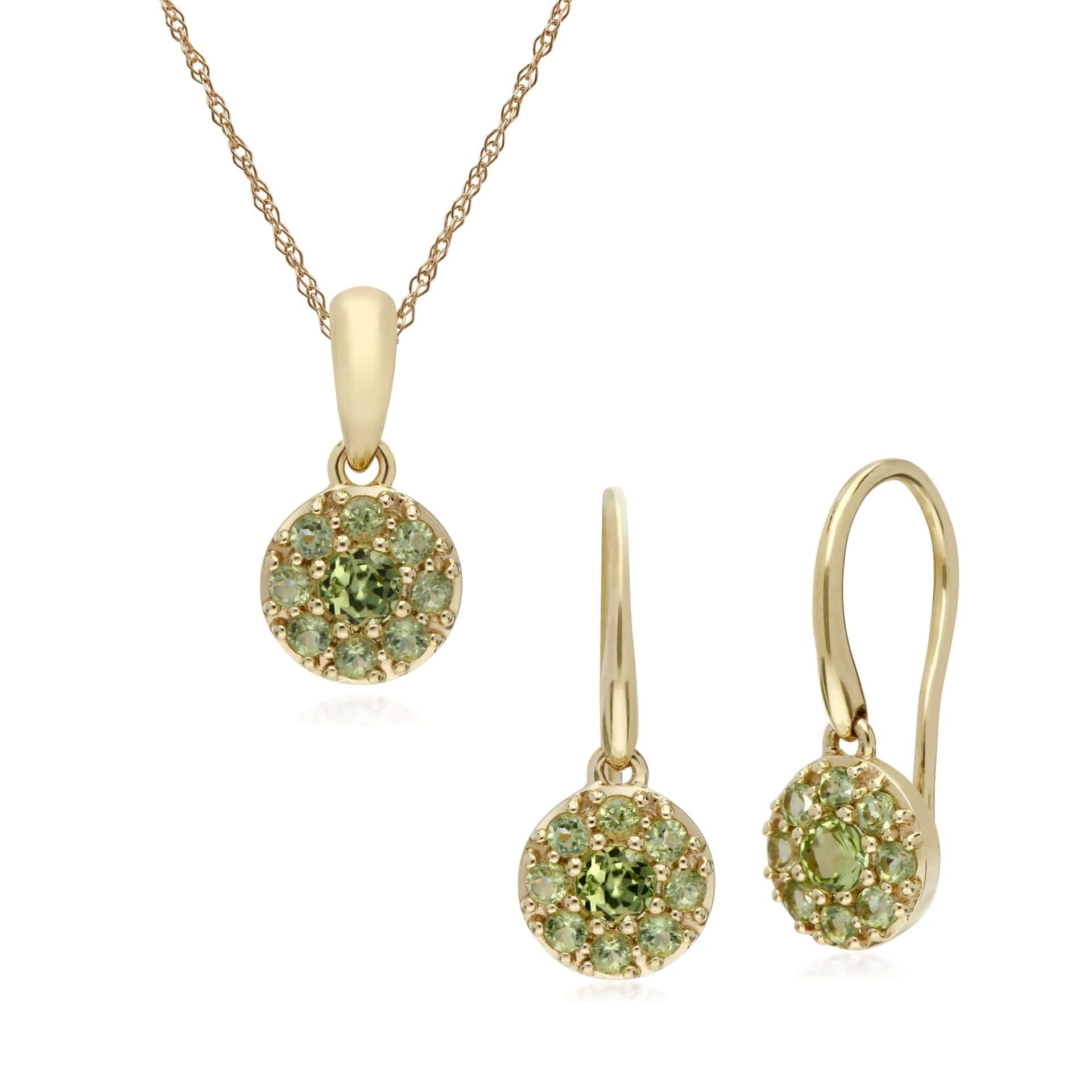 Classic Peridot Cluster Drop Earrings & Pendant Set Image 1