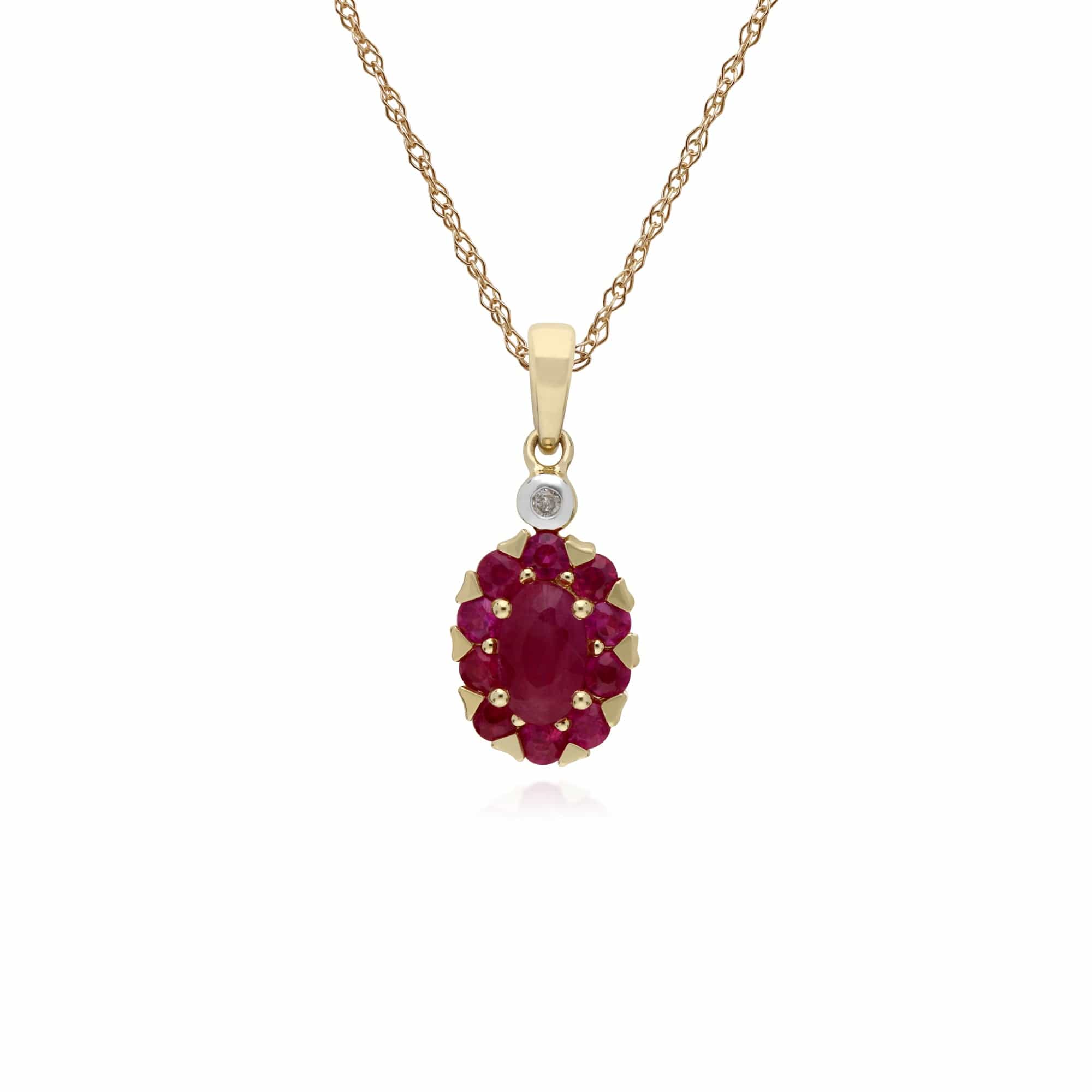 Classic Ruby & Diamond Cluster Stud Earrings & Pendant Set Image 3