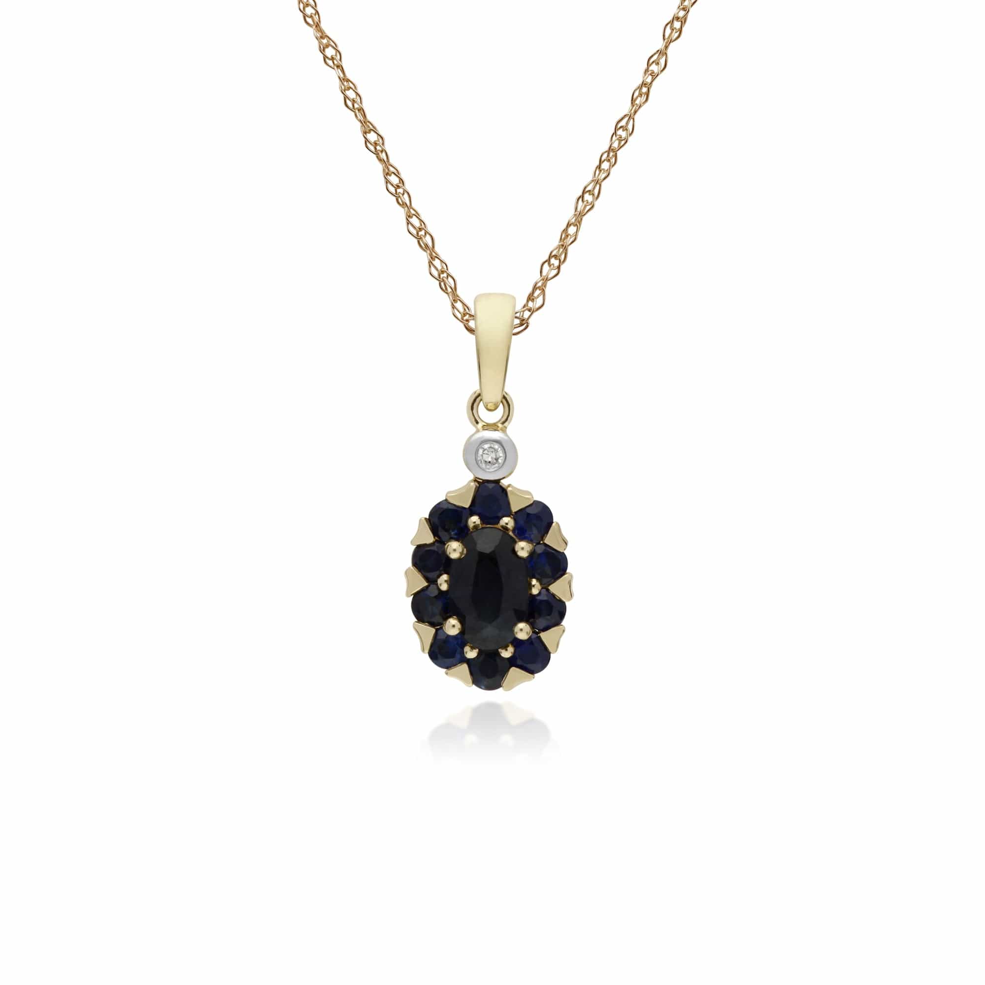 Classic Sapphire & Diamond Cluster Stud Earrings & Pendant Set Image 3