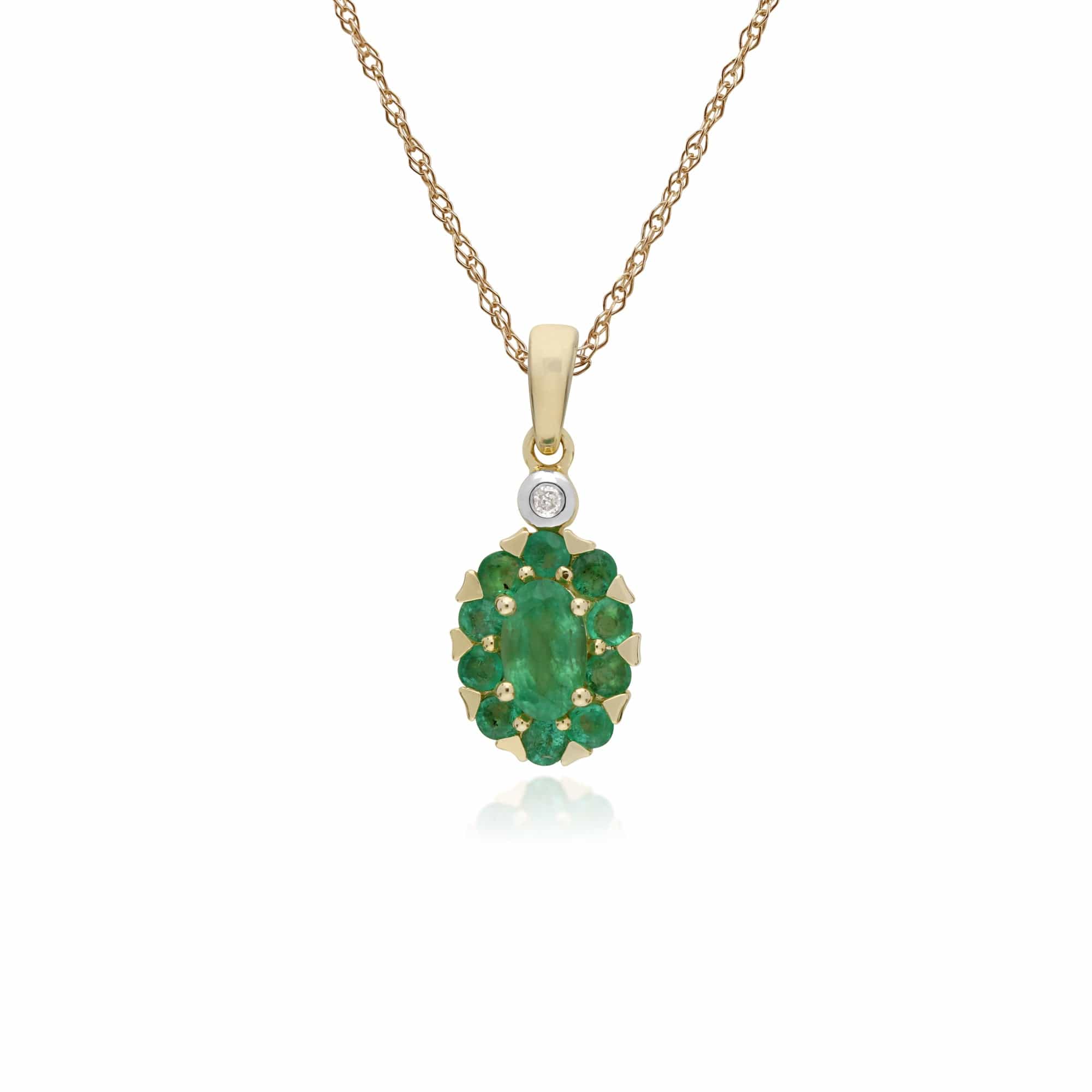 Classic Emerald & Diamond Cluster Stud Earrings & Pendant Set Image 3