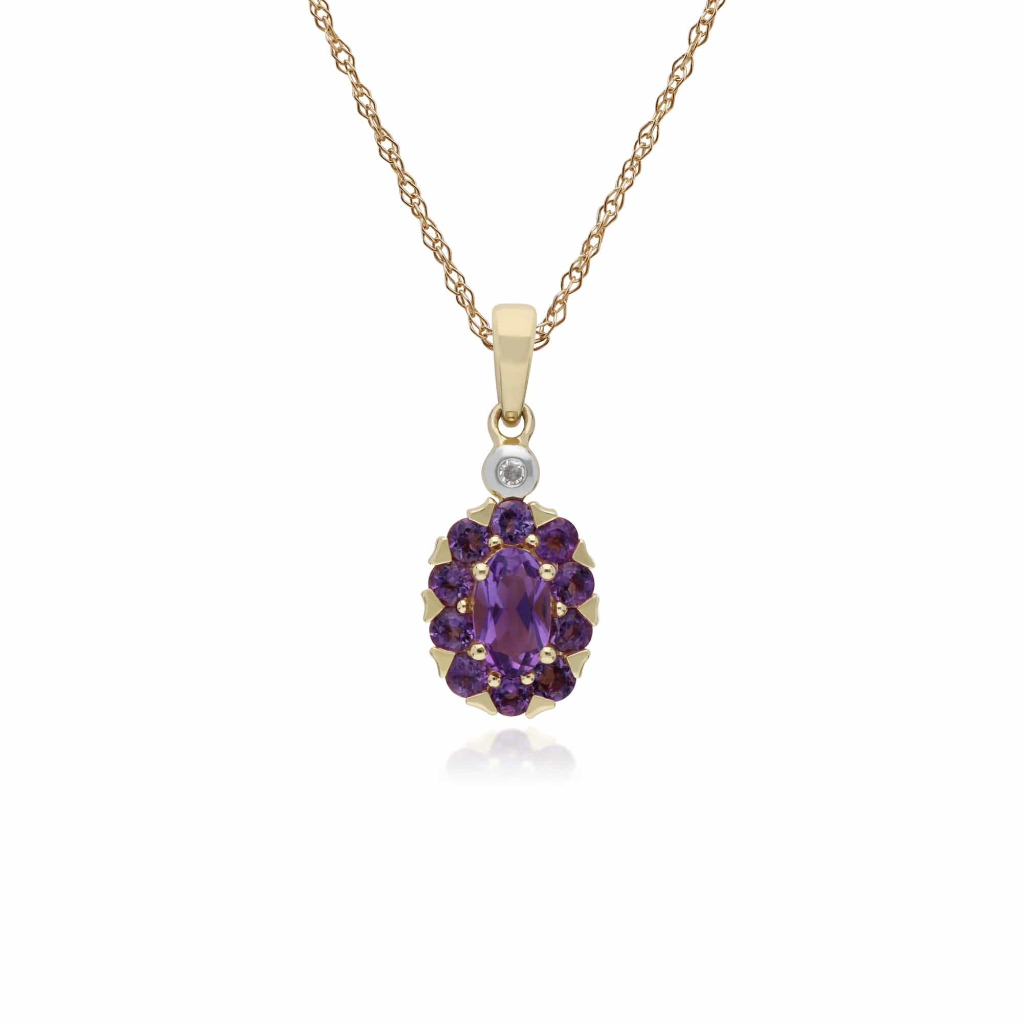 Classic Amethyst & Diamond Cluster Stud Earrings & Pendant Set Image 3