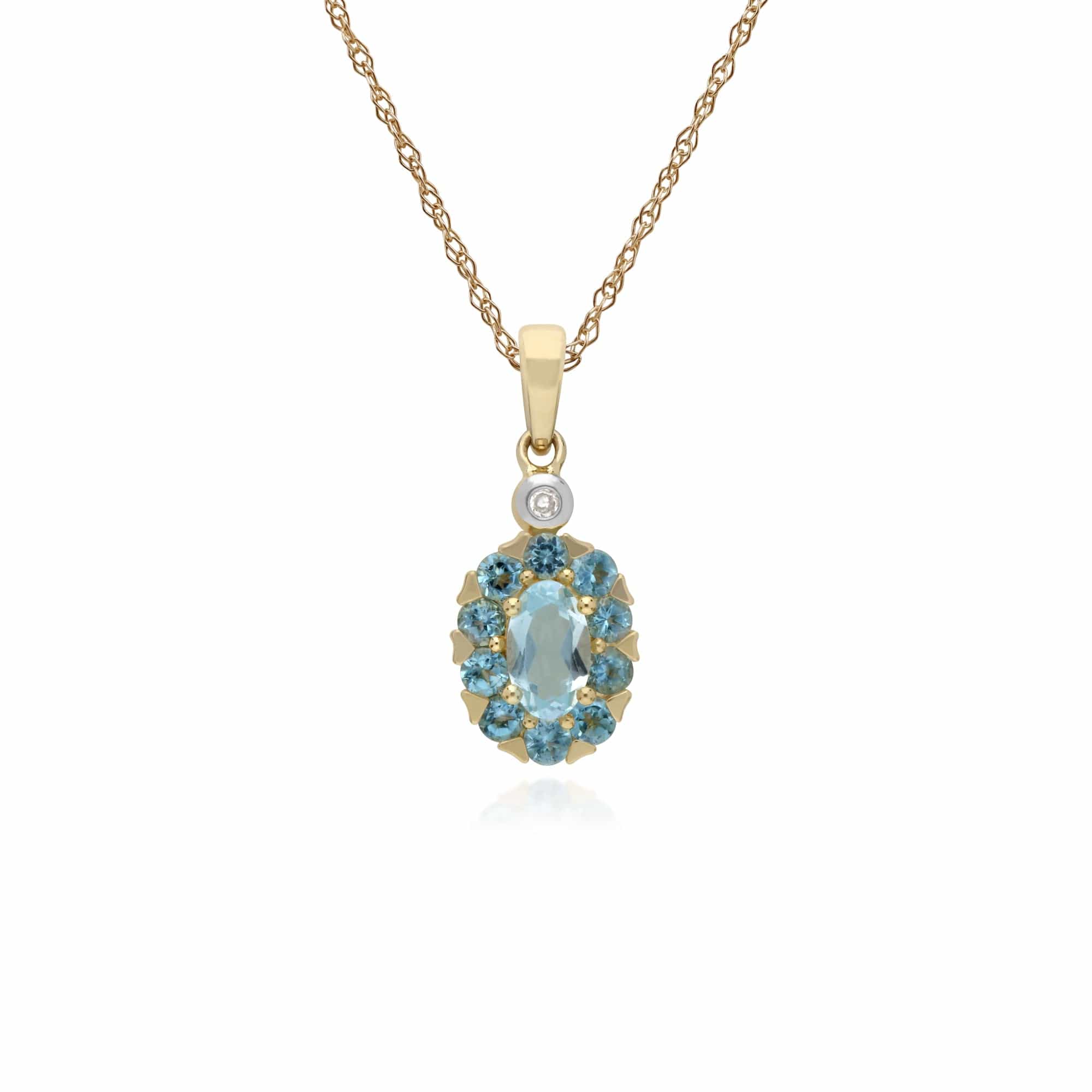 Classic Blue Topaz & Diamond Cluster Stud Earrings & Pendant Set Image 3