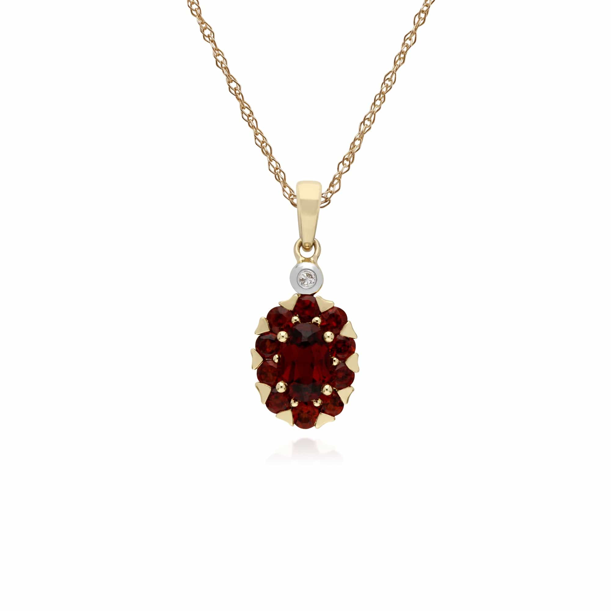 Classic Garnet & Diamond Cluster Stud Earrings & Pendant Set Image 3