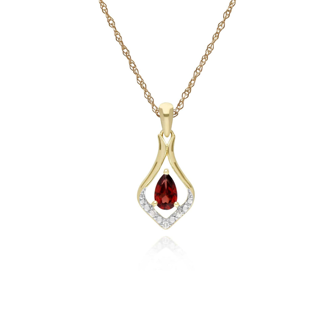 135E1577079-135P1915079 Classic Oval Garnet & Diamond Leaf Drop Earrings & Pendant Set in 9ct Yellow Gold 3