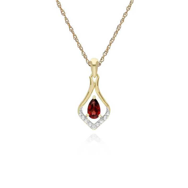 135E1577079-135P1915079 Classic Oval Garnet & Diamond Leaf Drop Earrings & Pendant Set in 9ct Yellow Gold 3